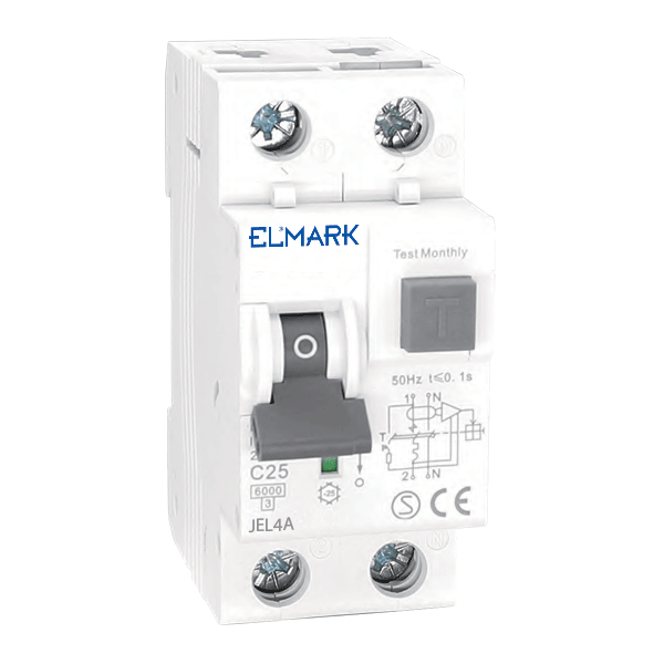 Intrerupator Diferential -  RCBO, JEL4A, 6kA, Tip A - Curba C, 1P+N, 25A, 30mA - Elmark, 40240A