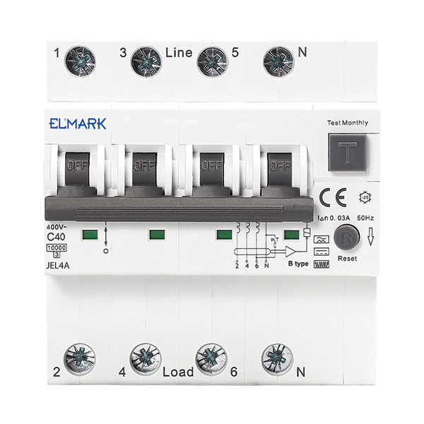 Intrerupator Diferential -  RCBO, JEL4A, 6kA, Tip A - Curba C, 3P+N, 25A, 300mA - Elmark, 40485A