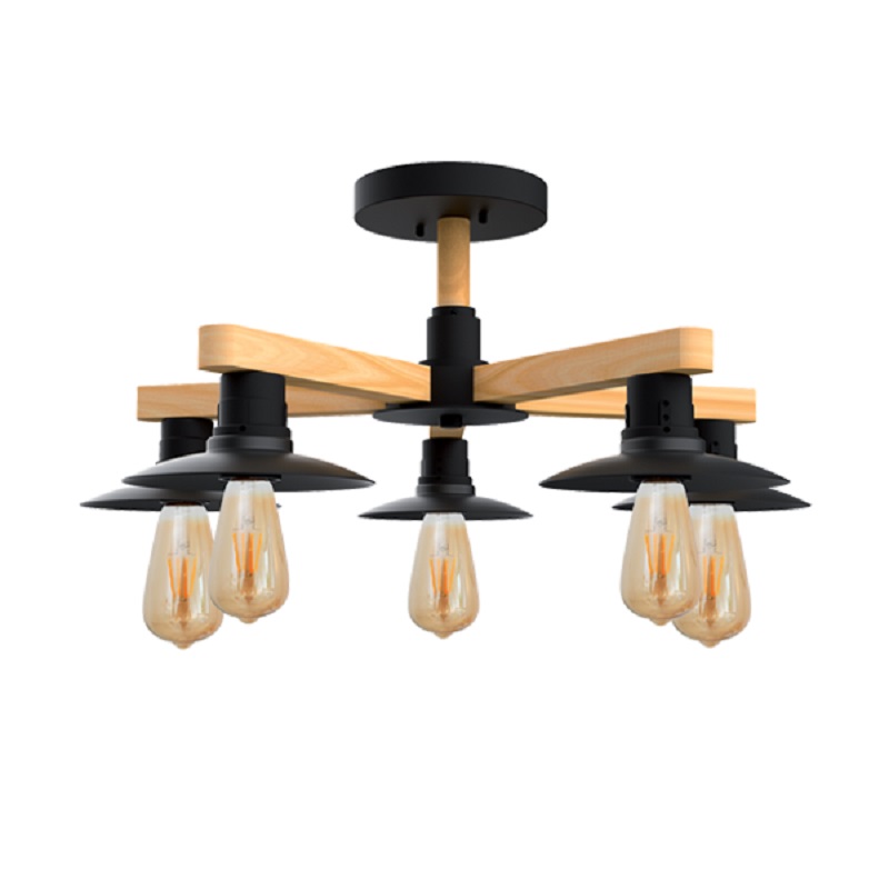Lustra Elmark Phil 5X E27 Negru/Lemn 955Phil5/Bl