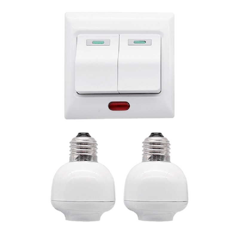 Intrerupator dublu cu RF 2 canale 400W alb cu doua dulii E27