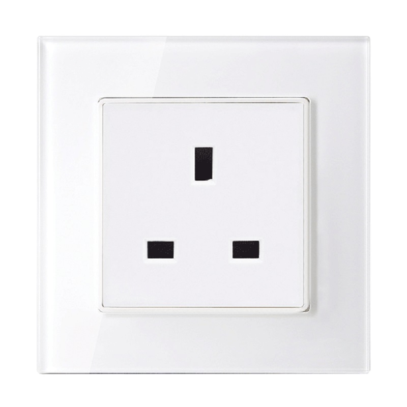 Priza tip UK 13A cu rama de sticla alba, 195024/WH 