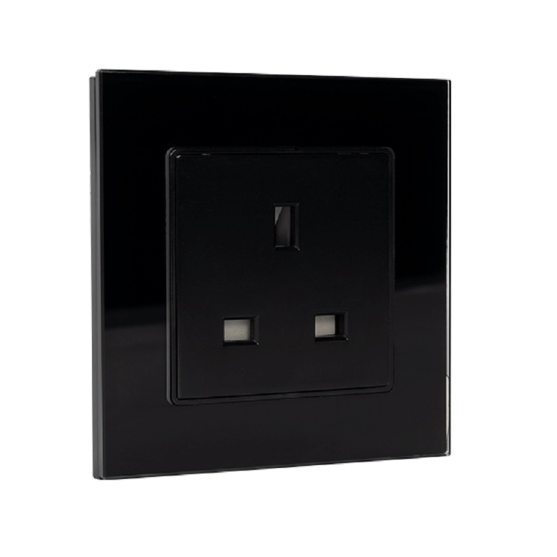 Priza tip UK 13A cu rama de sticla neagra, 195024/BL 