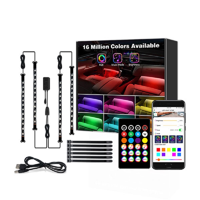 Set 4 Benzi cu 12 LED-uri 220mm RGB 5-24VDC Auto Bluetooth control muzica Smart APP
