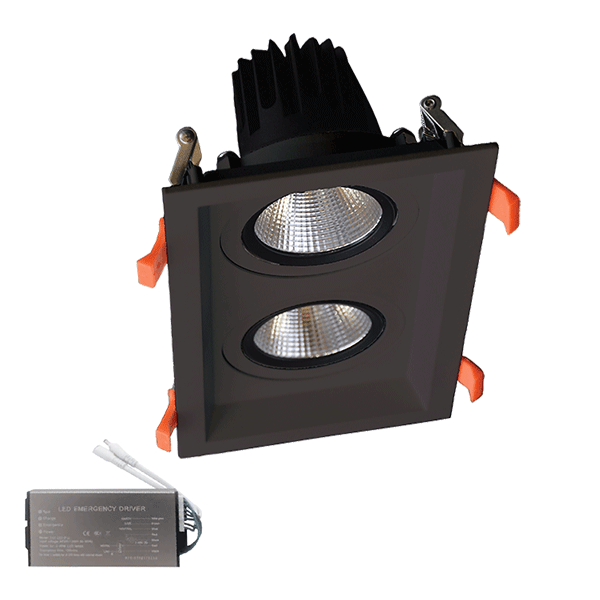 Spot LED, Dublu, Mobil, 2X15W, 230V, 4000K, Negru, + Kit Emergenta