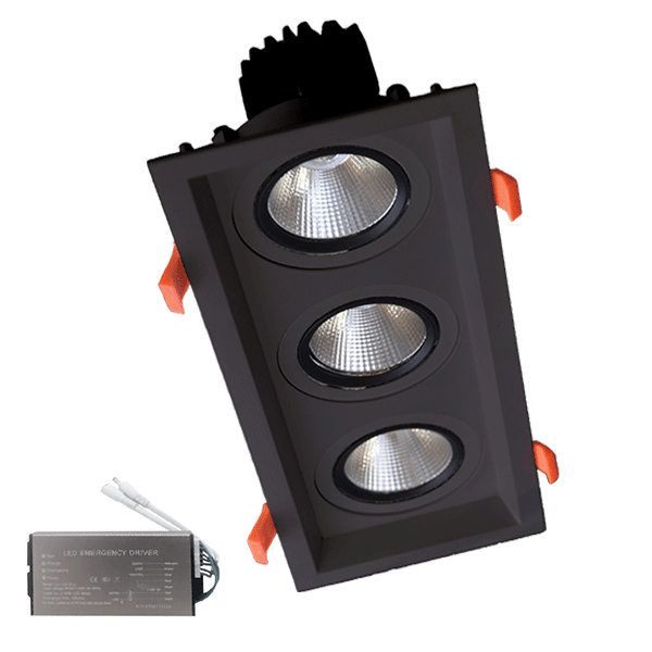 Spot LED, Triplu, Mobil, 3X15W, 230V, 3000K, Negru, + Kit Emergenta