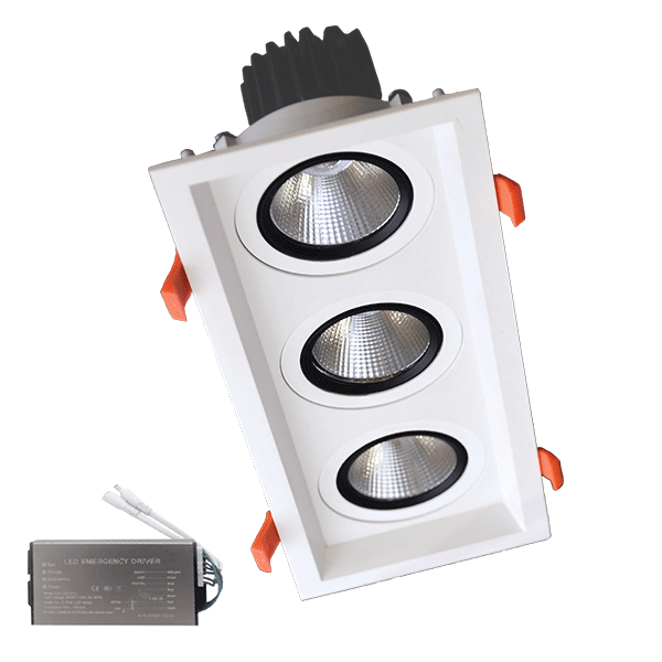 Spot LED, Triplu, Mobil, 3X15W, 230V, 4000K, Alb, + Kit Emergenta