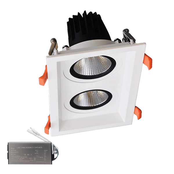 Spot LED, Dublu, Mobil, 2X30W, 230V, 3000K, Alb, + Kit Emergenta