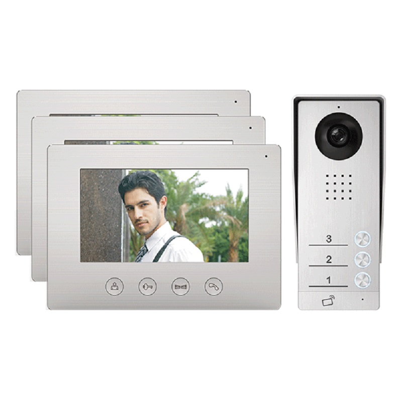 Kit Videointerfon Smart Wi-Fi pentru 3 familii monitor 7
