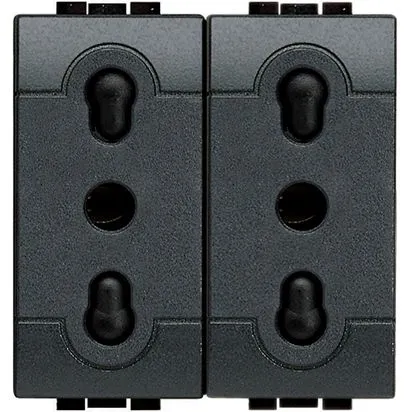 Priza dubla standard Italian Antracit 2P+T 10/16A 250 Vac - Bticino Living Light - L4180/2