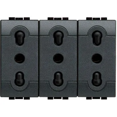 Priza Tripla standard Italian Antracit 2P+T 10/16A 250 Vac - Bticino Living Light - L4180/3