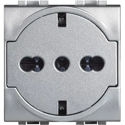 Priza Schuko plata, Aluminiu, standard Italian/German, 2P+E 16 A 250 Va.c. - Bticino Living Light - NT4140/16F 