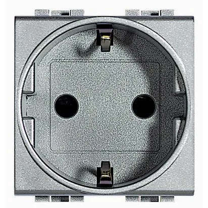 Priza Schuko, standard German, Aluminiu, 2P+T 16A, 2 module - Bticino Living Light - NT4141