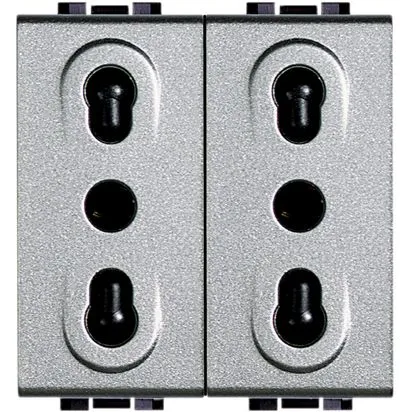 Priza dubla standard italian, aluminiu, 2p+t 10/16a 250 vac - bticino living light - nt4180/2