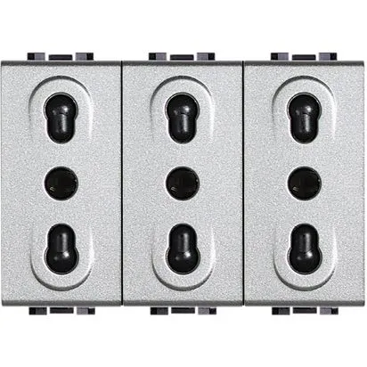 Priza Tripla standard Italian Aluminiu 2P+T 10/16A 250 Vac - Bticino Living Light - NT4180/3