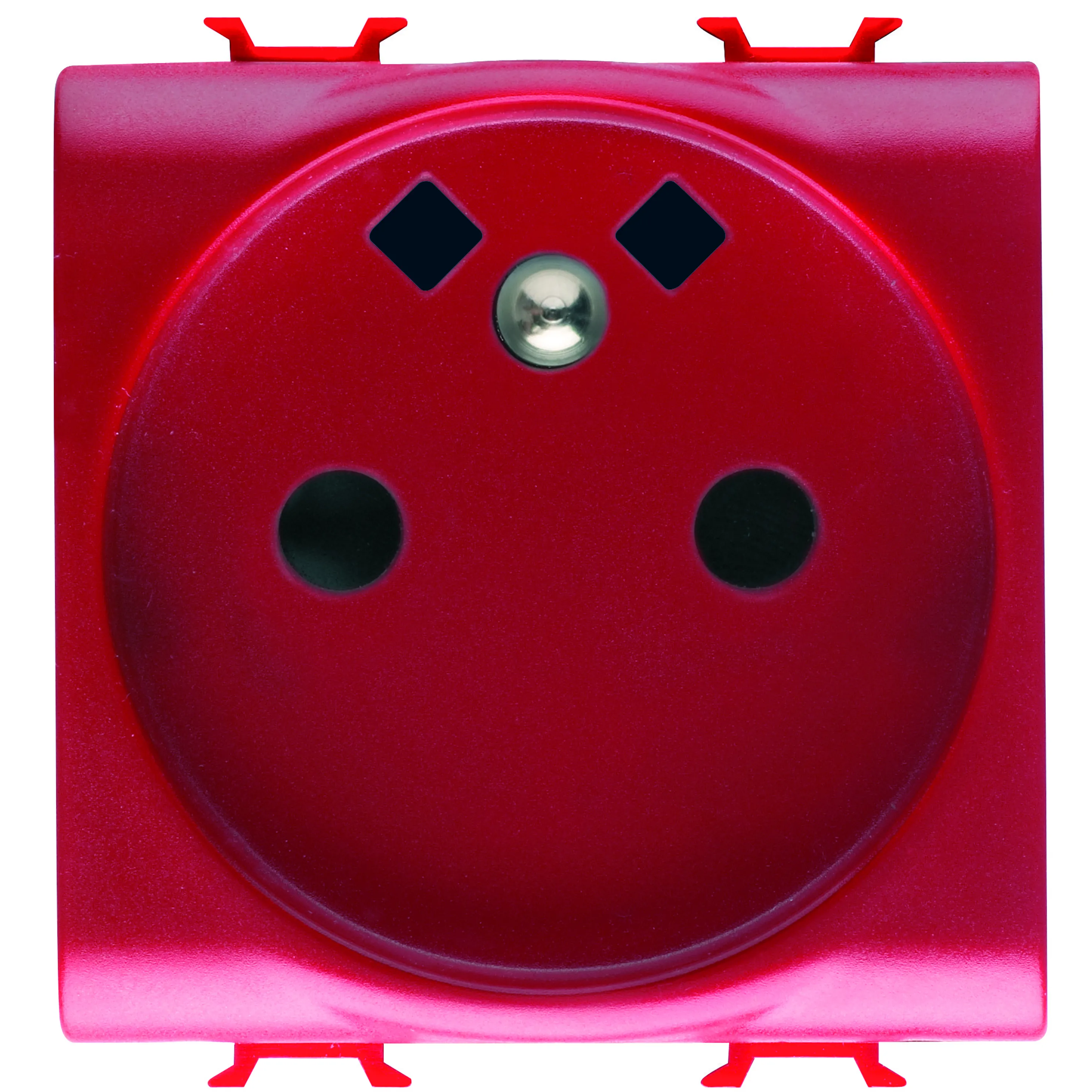 Priza, standard, Gewiss, Chorus, franceza, 250V, c.a., borne, de, strangere, frontala, pentru, linii, dedicate, 2P+E, 16A, 2, module, rosu, GW10258