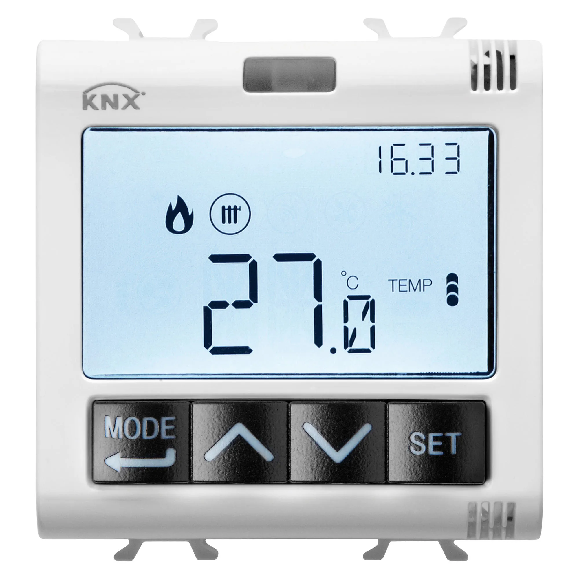 Termostat, cu, management, umiditate, KNX, 2, module, alb, lucios,, Gewiss, Chorus, GW10795H