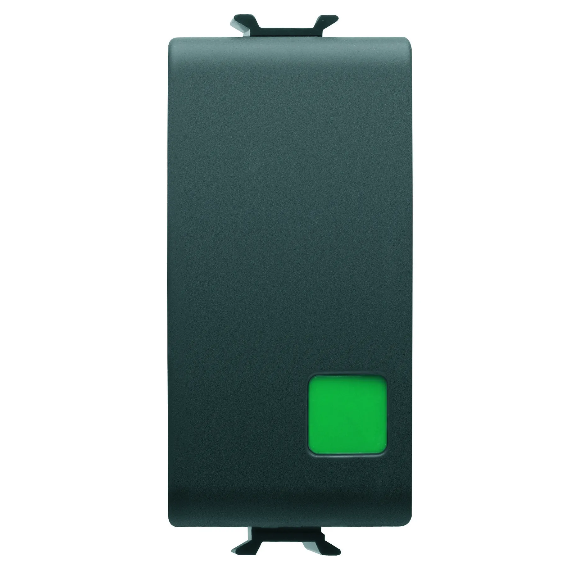 Buton, cu, revenire, 1P, 250V, NO+NC, 16A, start, lentila, verde, 1, modul, negru, satinat, Gewiss, Chorus, GW12139