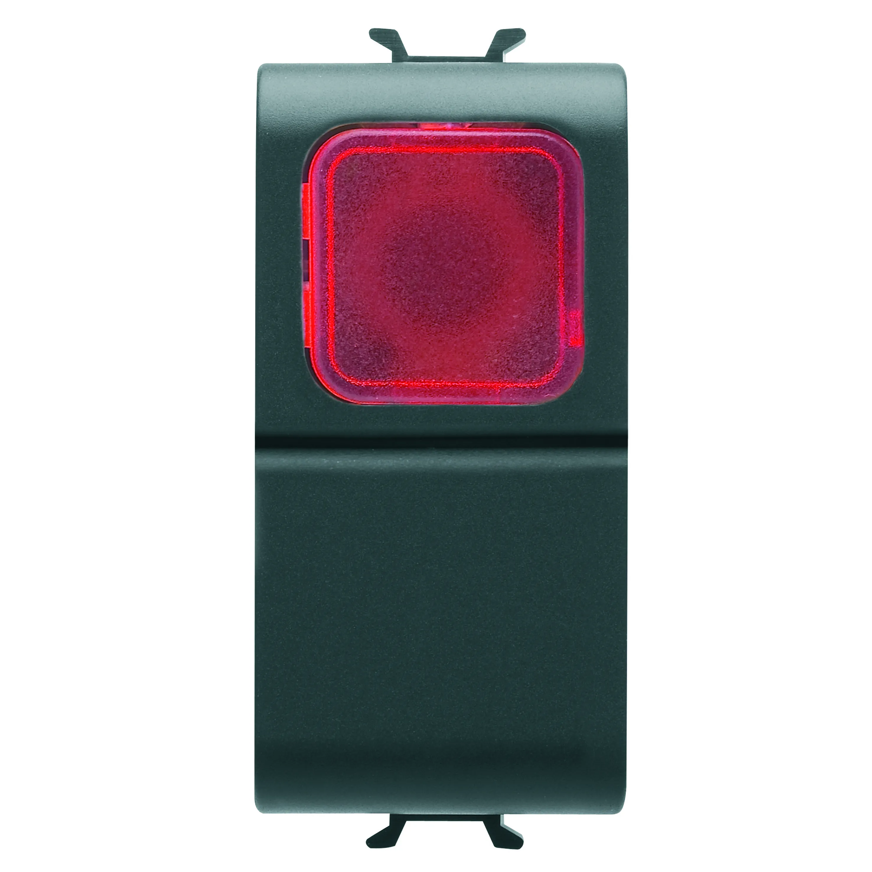 Buton, cu, revenire, 1P, 250V, NO, 16A, difuzor, rosu, 1, modul, negru, satinat, Gewiss, Chorus, GW12143