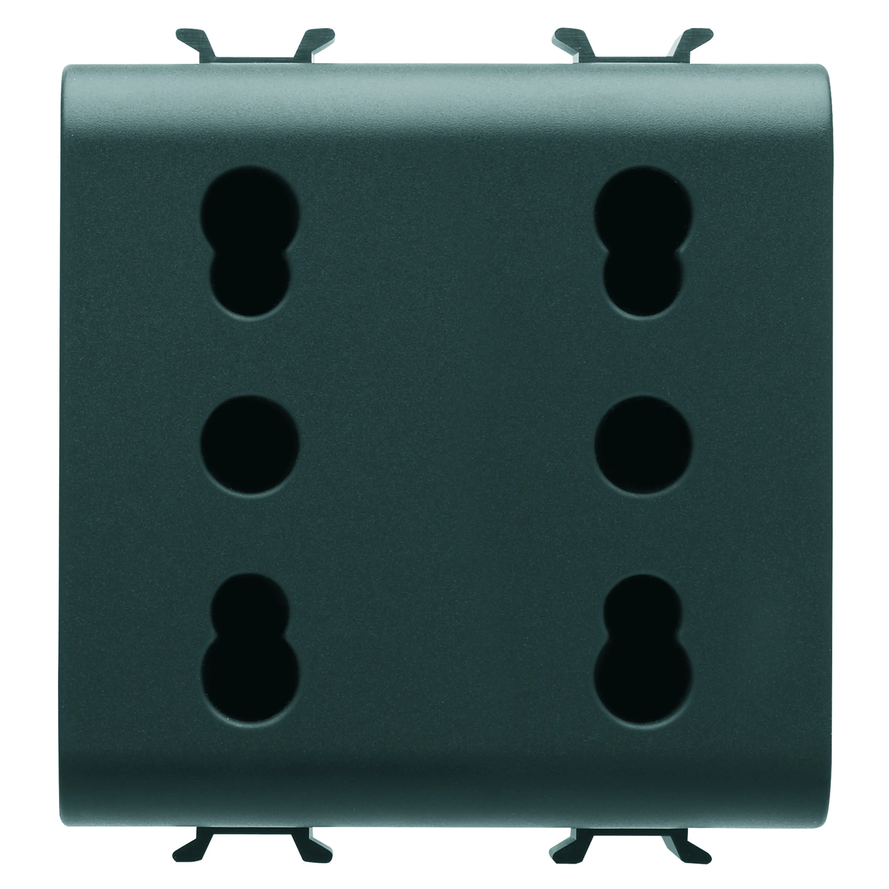 Priza, dubla, standard, italiana, Gewiss, Chorus, 250V, c.a., 2x2P+E, 16A, amperaj, dublu, P11-P17, 2, module, negru, satinat, GW12208