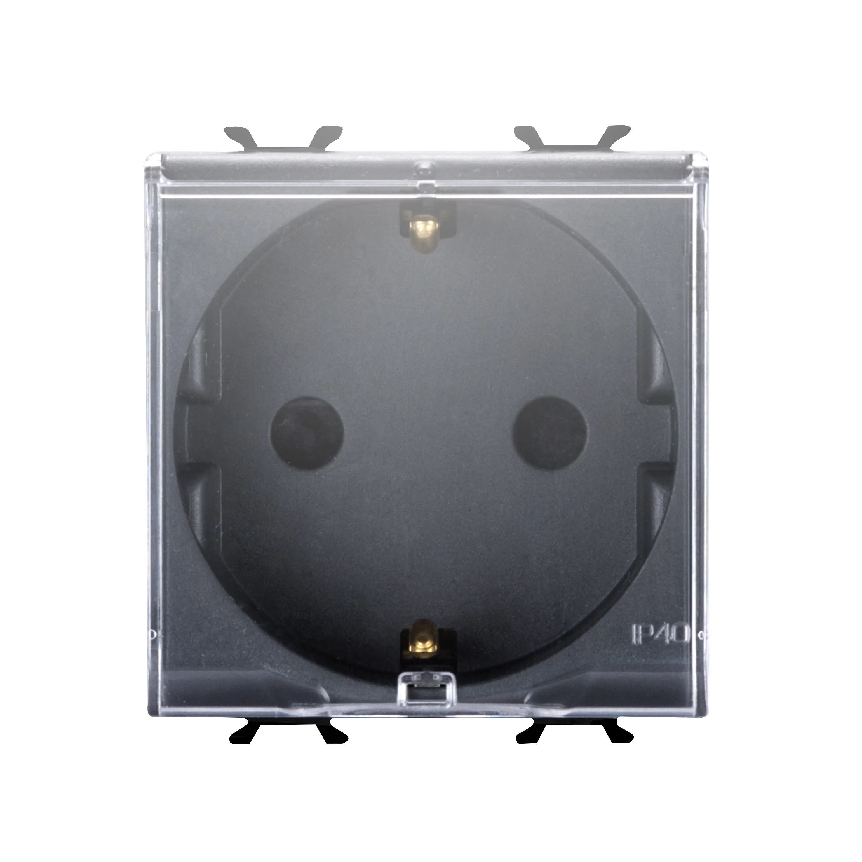 Priza, standard, Gewiss, Chorus, germana, 250V, c.a., 2P+E, 16A, 2, module, cu, capac, negru, satinat, GW12242