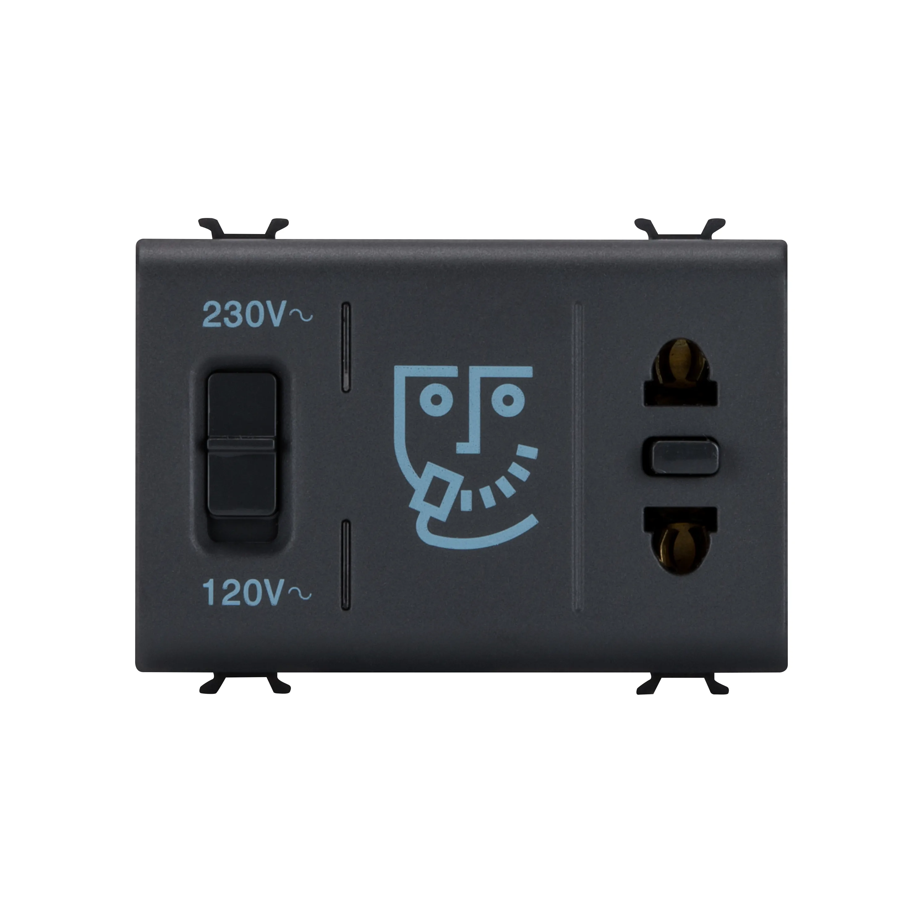 Priza, standard, Gewiss, Chorus, euro-americana, pentru, aparat, de, ras, cu, transformator, de, izolatie, 230V, c.a., 50/60, Hz, 3, module, negru, satinat, GW12331