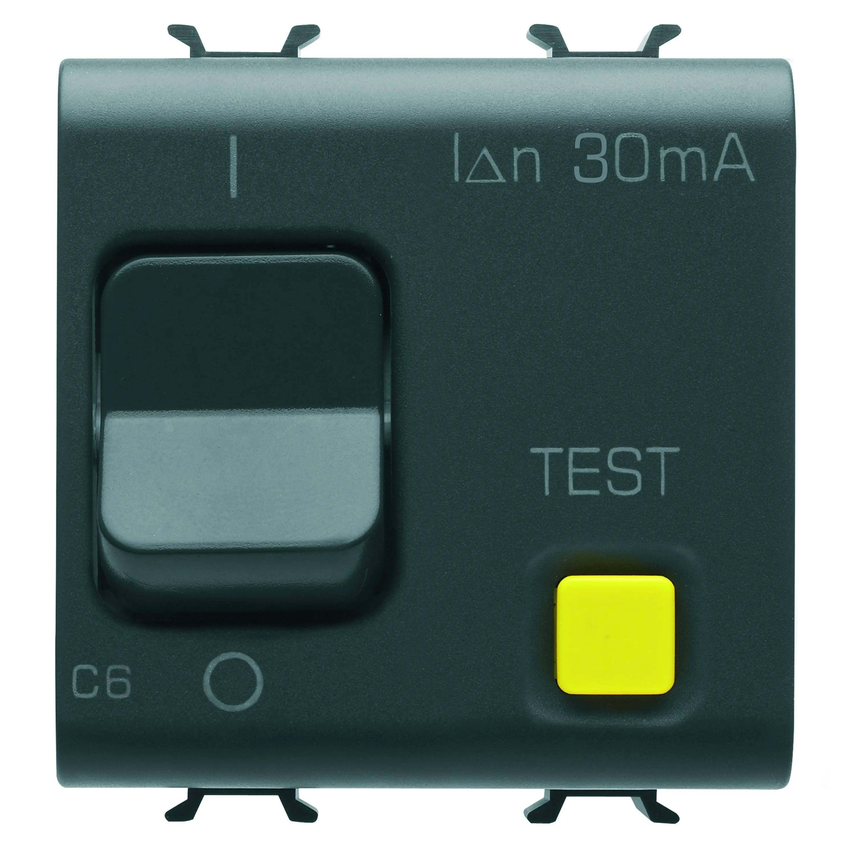 Intrerupator, de, curent, rezidual, cu, protectie, la, supracurent, caracteristica, C, clasa, A, 1P+N, 6A, 230V, c.a., 30mA, 2, module, negru, satinat, Gewiss, Chorus, GW12483