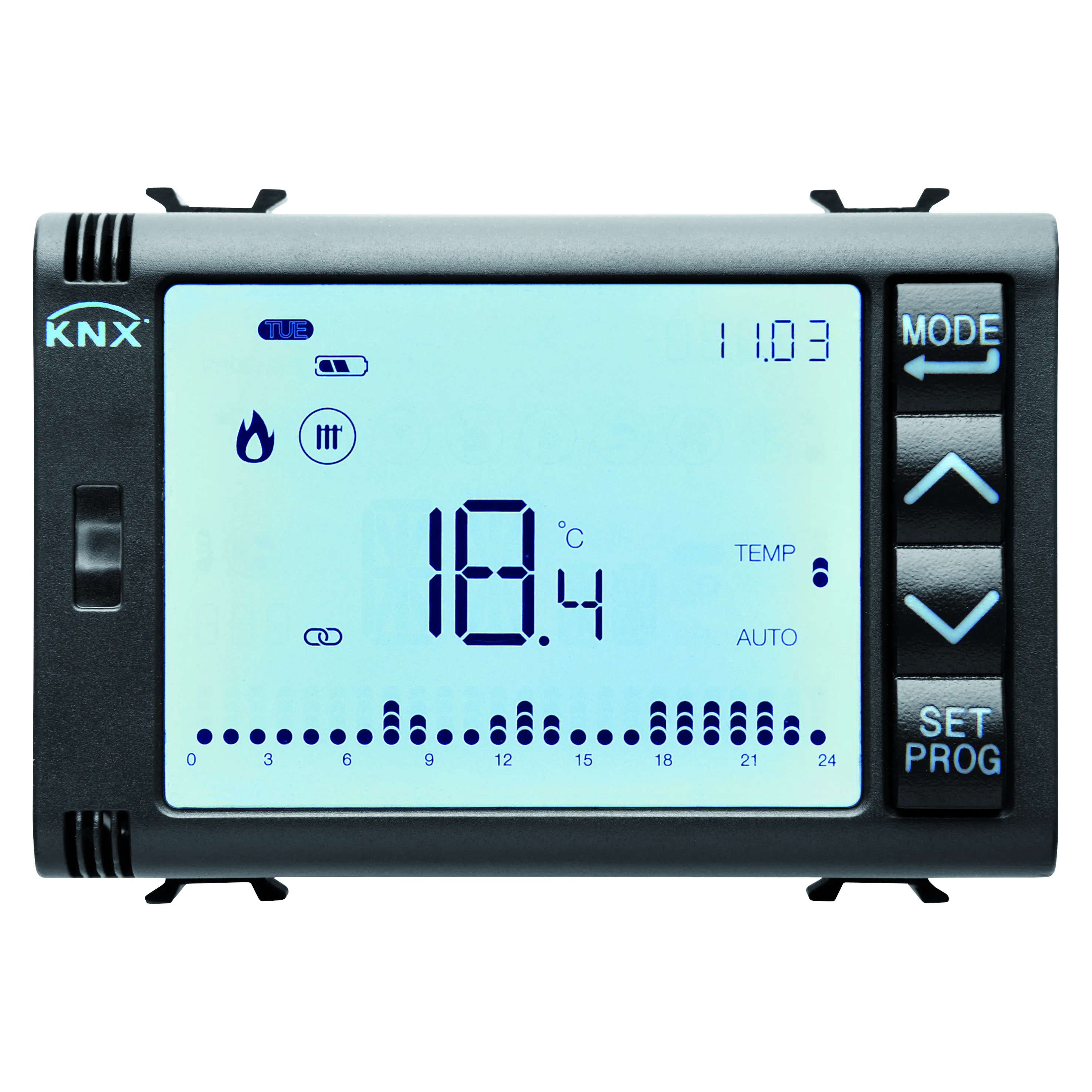 Termostat, temporizat/programator, cu, gestionare, a, umidității, KNX, 3, module, negru, satinat, Gewiss, Chorus, GW12794H
