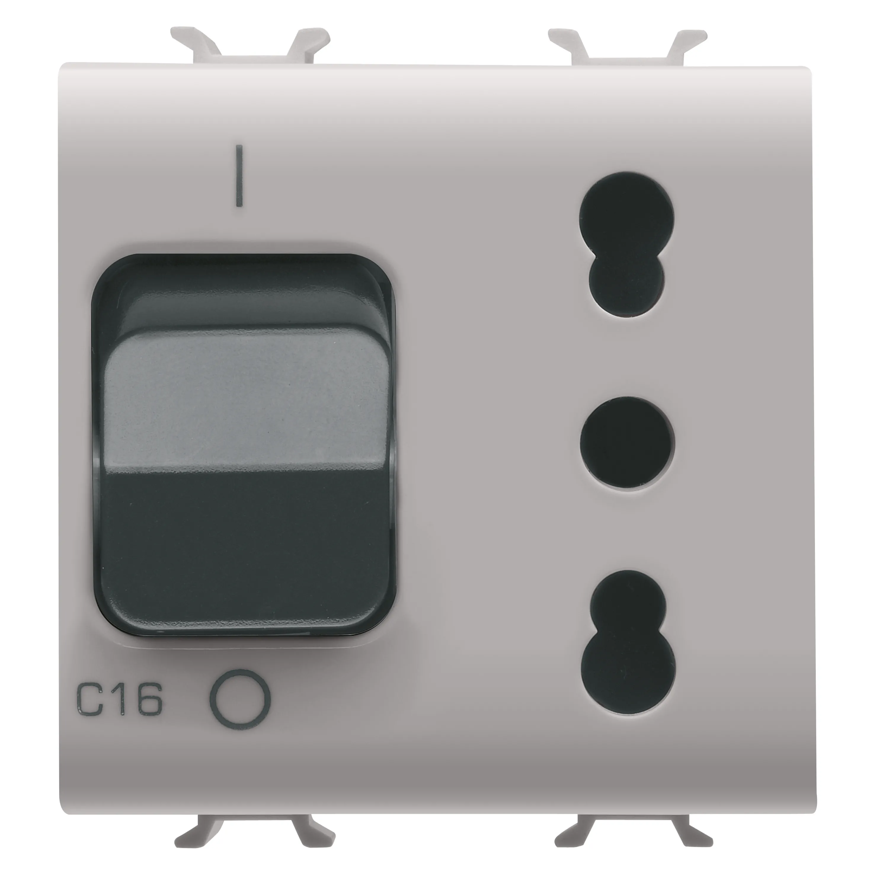 Priza, interblocata, Gewiss, Chorus, 2P+E, 16A, P17-P11, cu, intrerupator, miniatural, 1P+N, 16A, 230V, c.a., 2, module, bej, satinat, GW13311