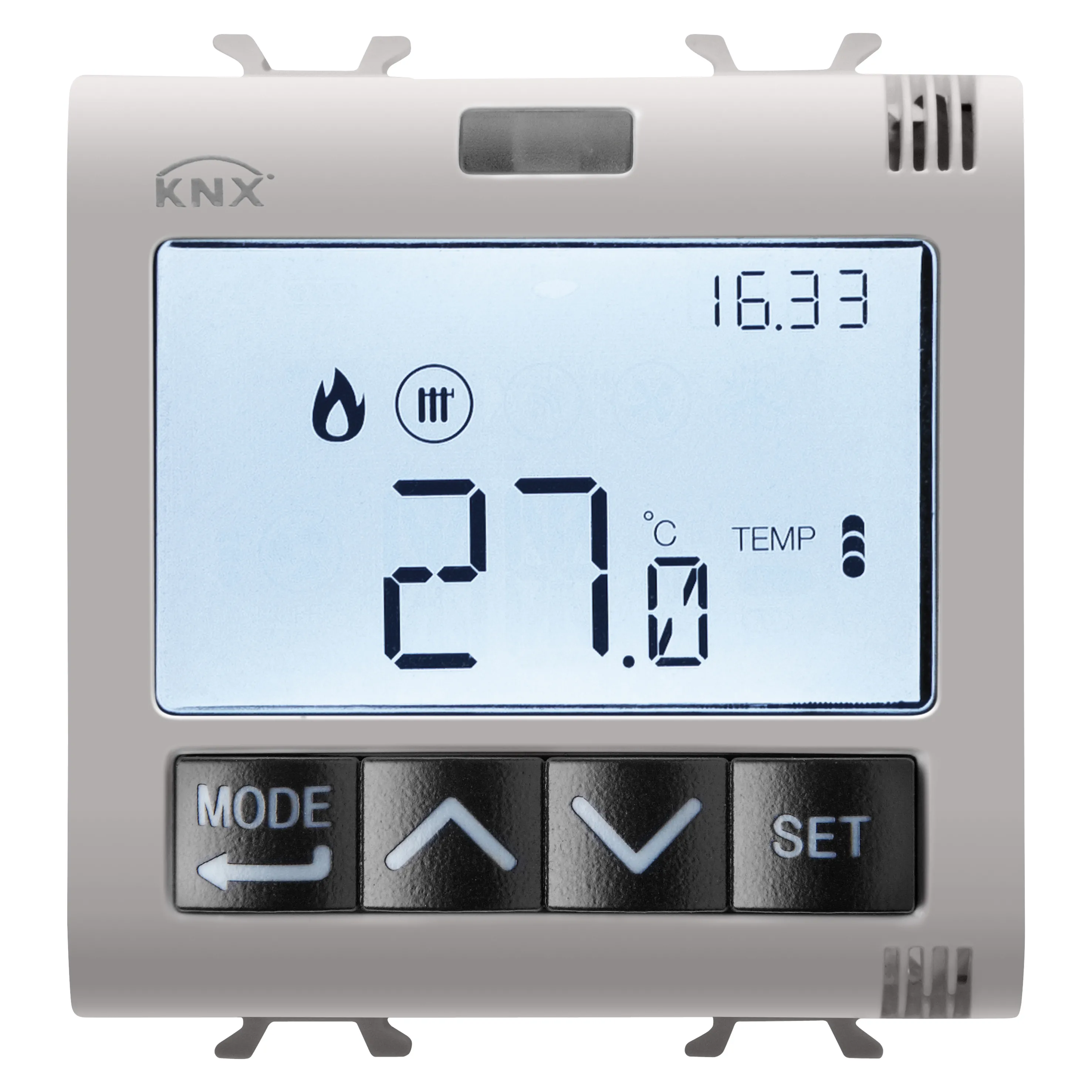 Termostat, cu, management, umiditate, KNX, 2, module, bej, satinat, natural, Gewiss, Chorus, GW13795H