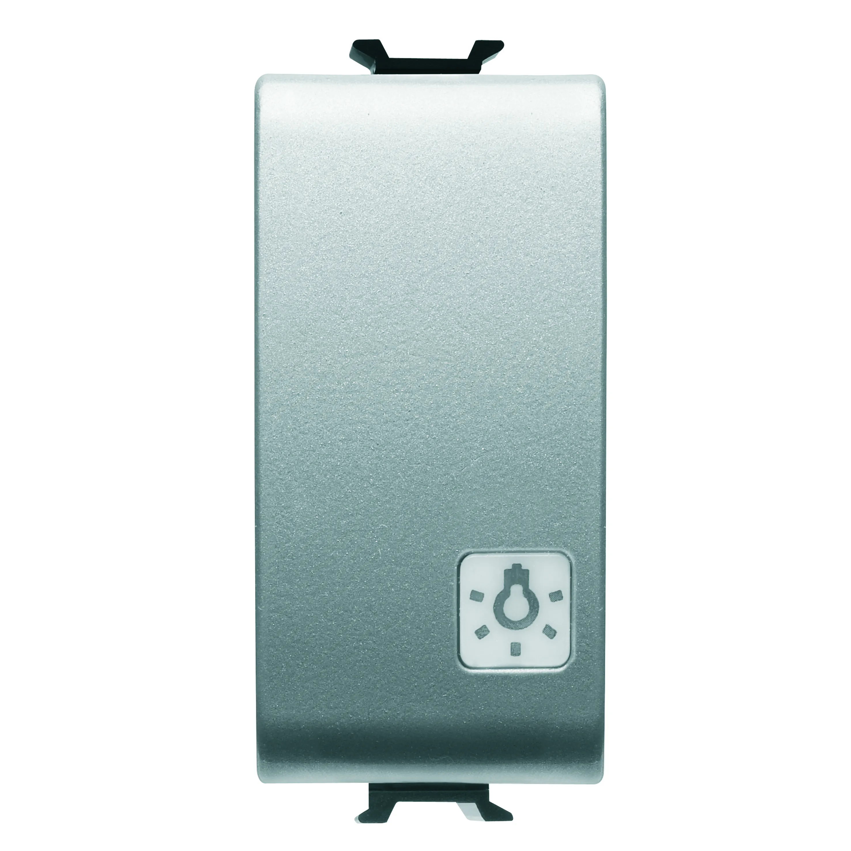 Buton, cu, revenire, 1P, 250V, NO, 16A, iluminabil, cu, lentila, neutra, inlocuibila, simbol, lumina, 1, modul, titan, Gewiss, Chorus, GW14151