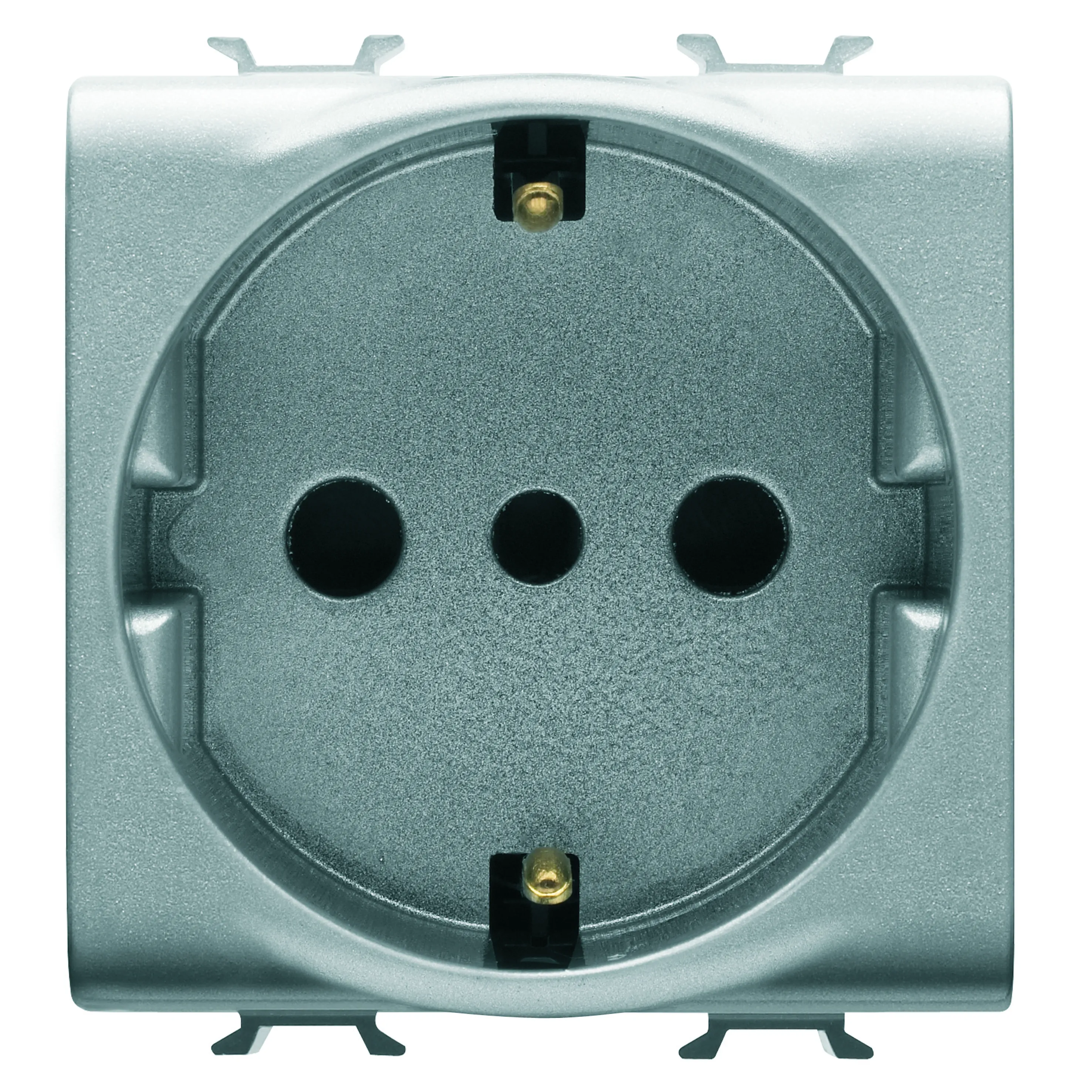Priza, standard, Gewiss, Chorus, italiana/germana, 250V, c.a., 2P+E, 16A, P30, 2, module, titan, GW14205