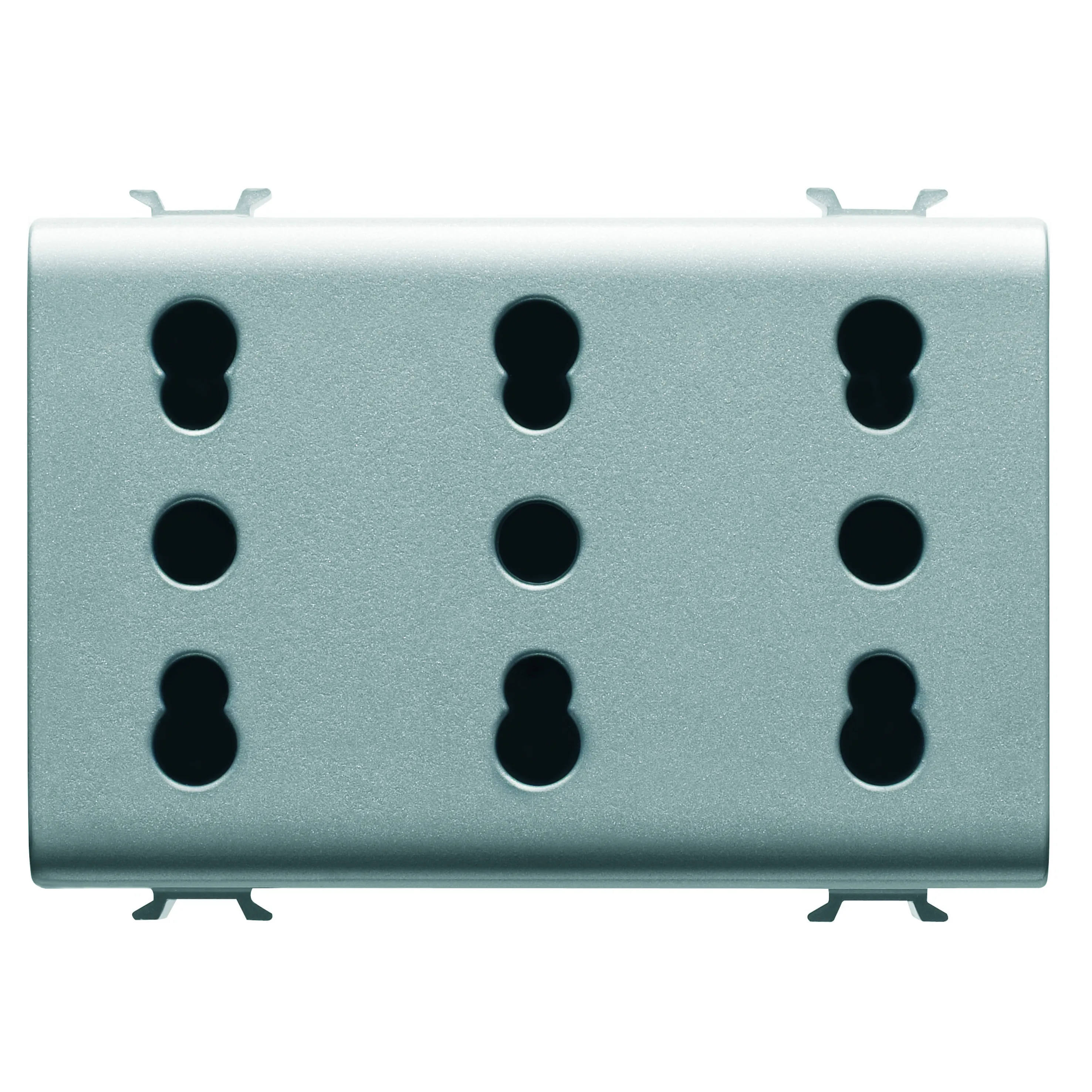 Priza, tripla, standard, italiana, Gewiss, Chorus, 250V, c.a., 3x2P+E, 16A, cu, amperaj, dublu, P11-P17, 3, module, titan, GW14209