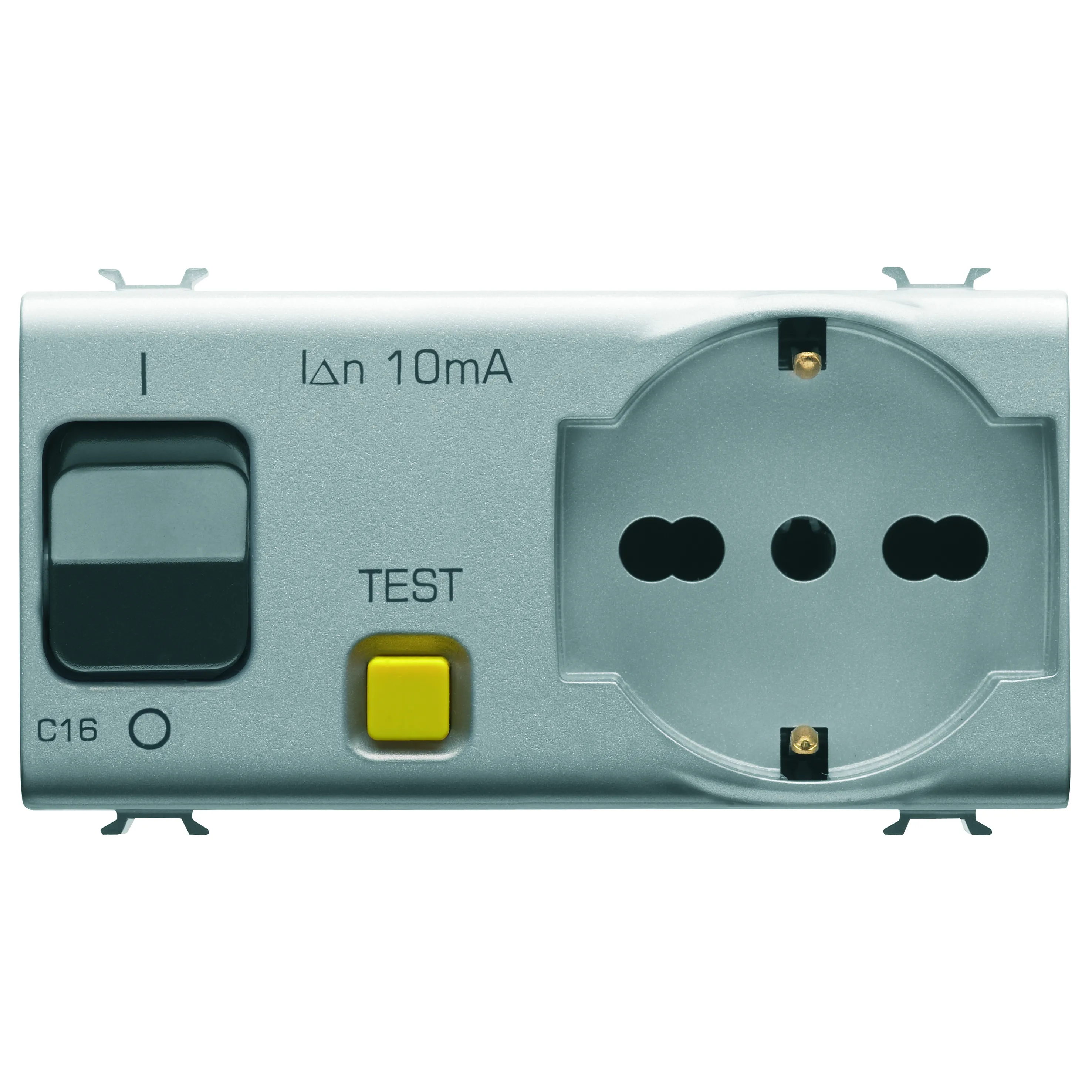 Priza, interblocata, Gewiss, Chorus, 2P+E, 16A, P40, cu, intrerupator, miniatural, de, curent, rezidual, 1P+N, 16A, 230Vac, 4, module, titan, GW14322