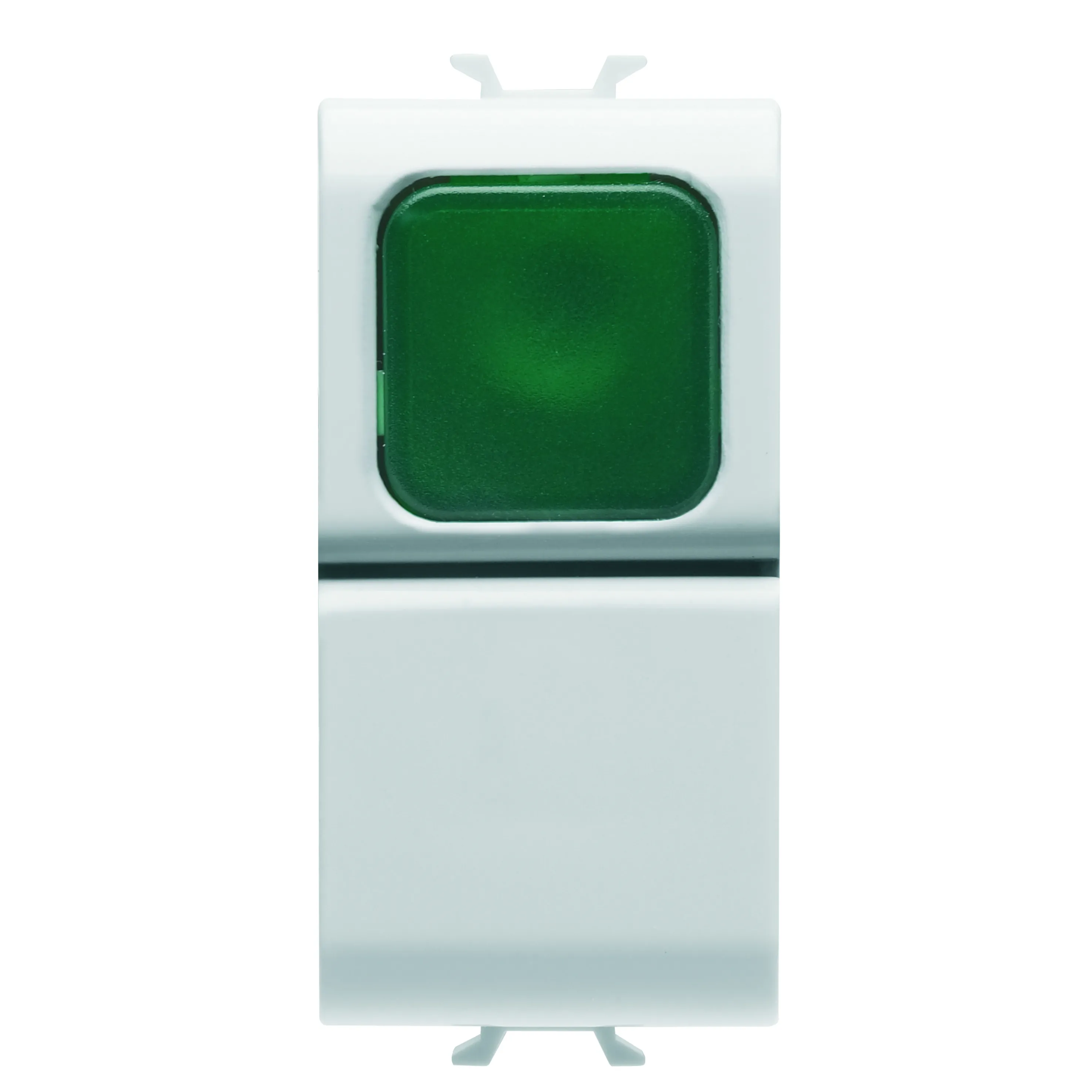 Buton, cu, revenire, 1P, 250V, NO, 16A, difuzor, verde, 1, modul, alb, satinat, Gewiss, Chorus, GW15142