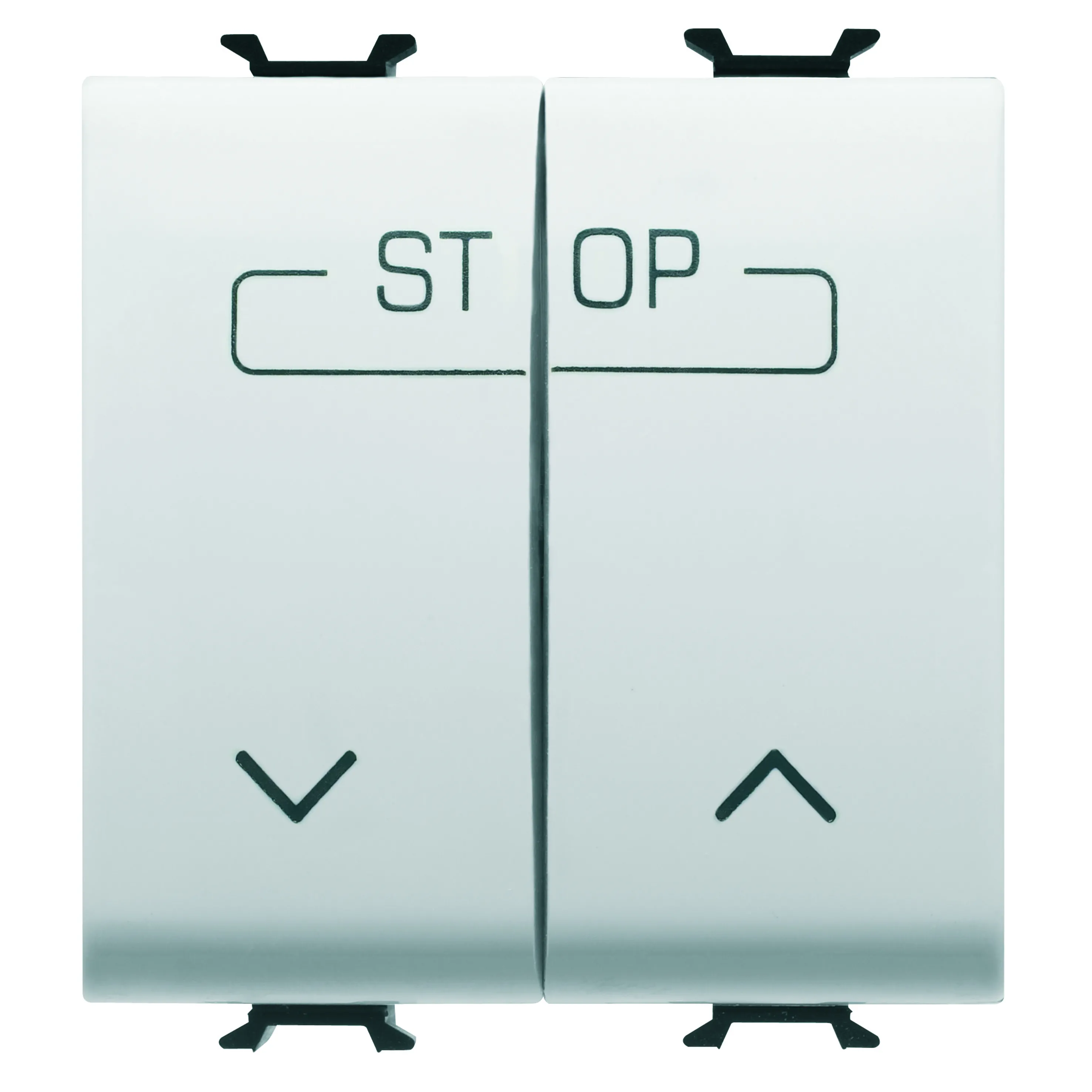 Buton, cu, revenire, dublu, 250V, borne, cablare, rapida, 1P, NO, 16A, simbol, up-down-stop, 2, module, alb, satinat, Gewiss, Chorus, GW15160F