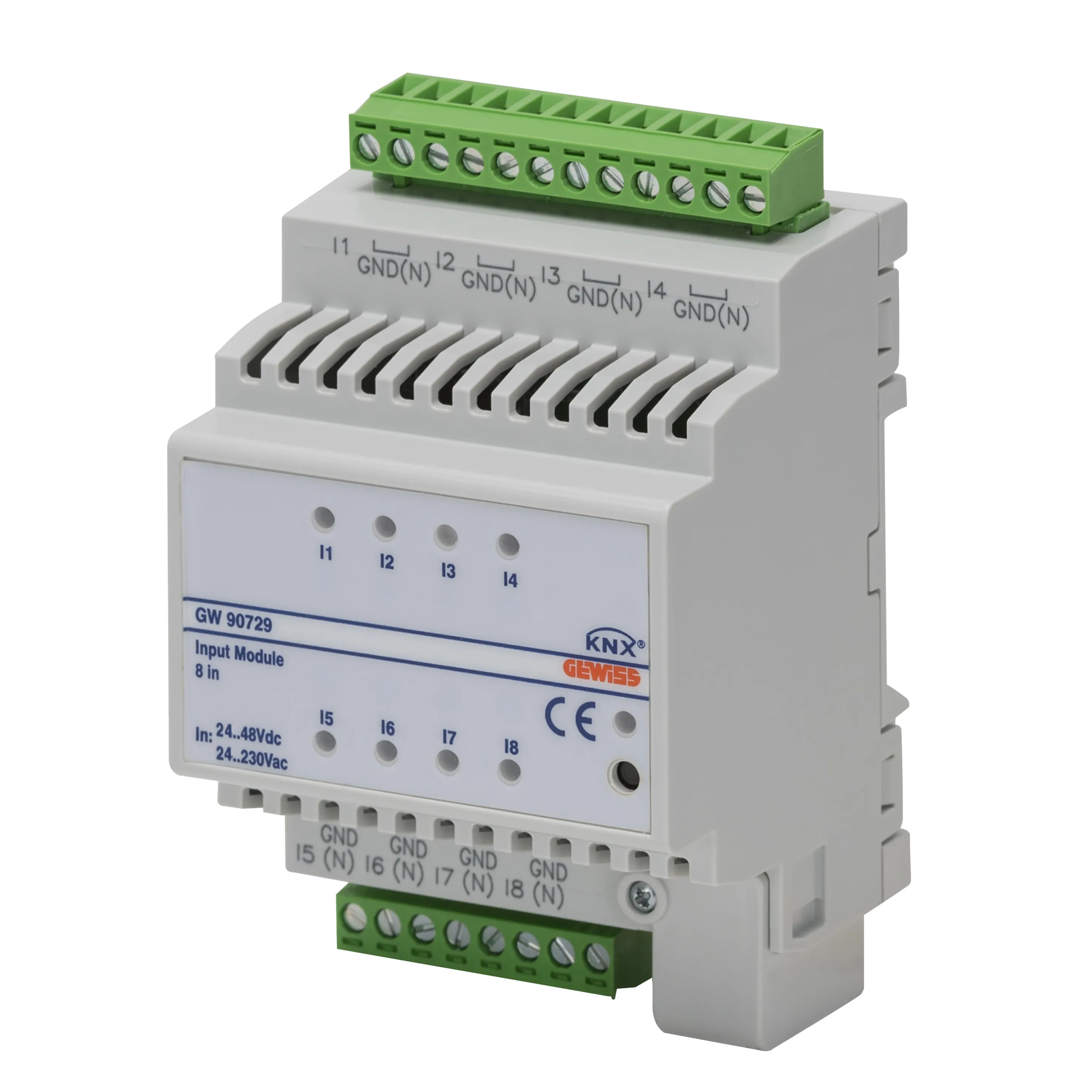 Modul, de, intrare, tensiune, c.a./c.c., cu, 8, canale, KNX, 8, canale, IP20, 4, module, montare, pe, sina, DIN, Gewiss, GW90729