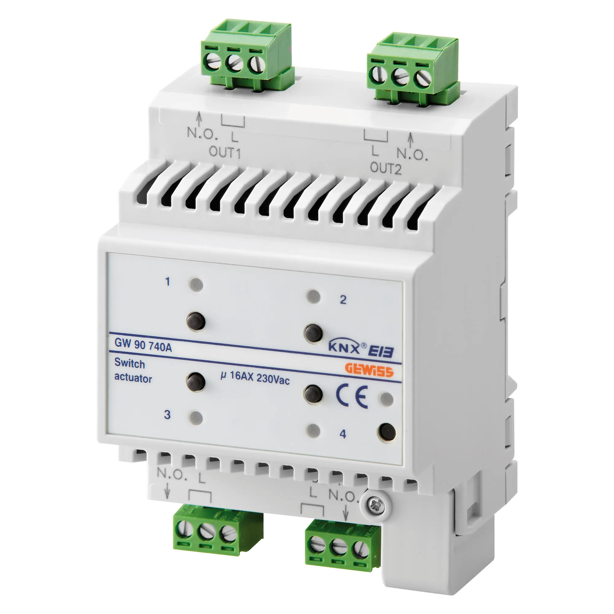 Intrerupator, actionare, 4, canale, 16AX, KNX, IP20, 4, module, montare, sina, DIN, Gewiss, Chorus, GW90740A