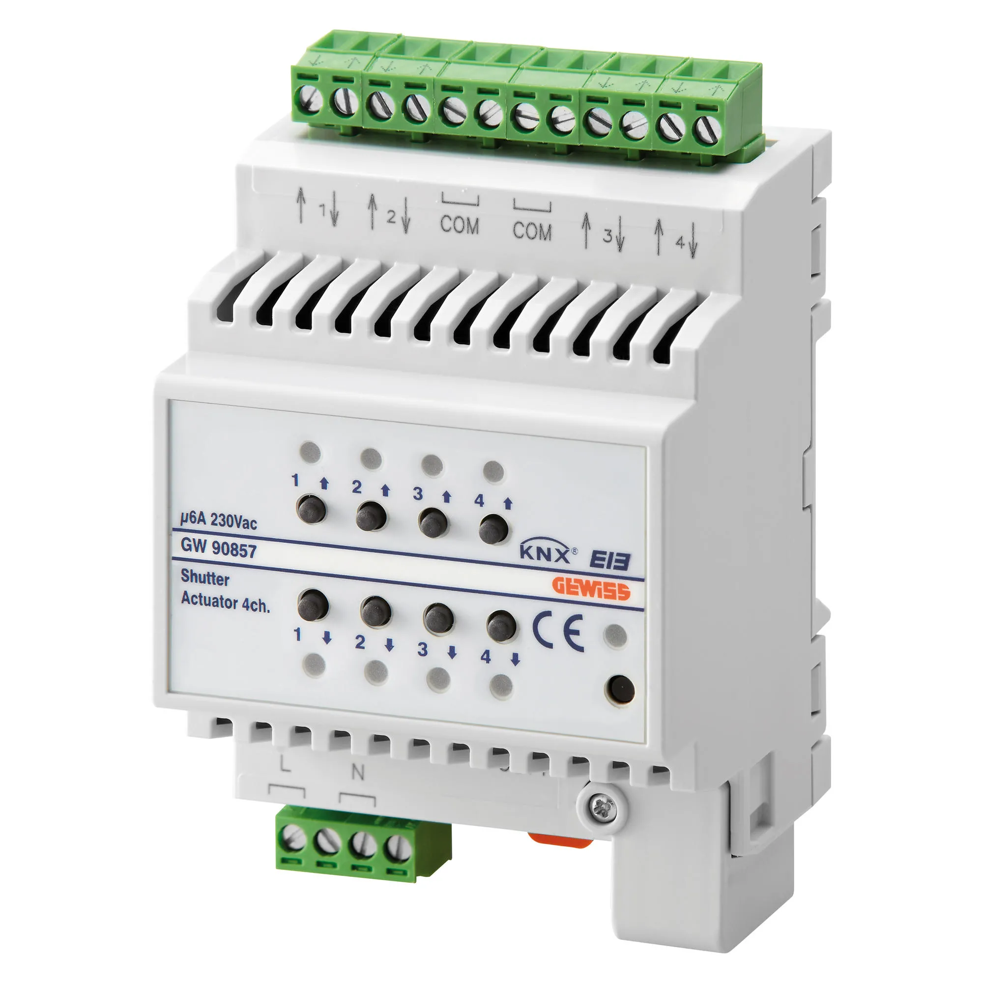 Servomotor, pentru, rulouri, Gewiss, Chorus, 4, canale, 6A, KNX, IP20, 4, module, montare, pe, sina, DIN, GW90857