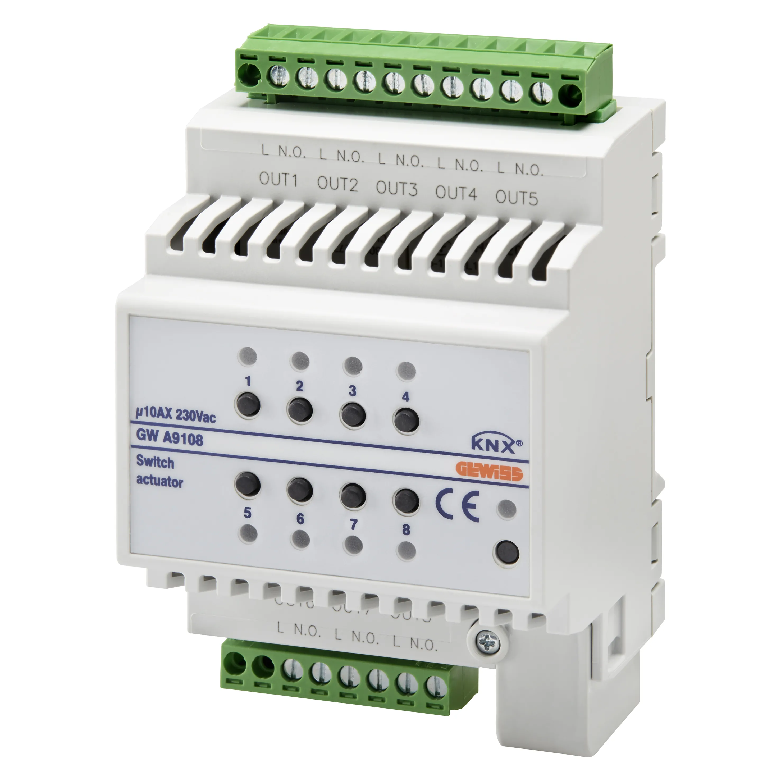 Intrerupator, actionare, 8, canale, 10AX, KNX, IP20, 4, module, montare, sina, DIN, Gewiss, Chorus, GWA9108