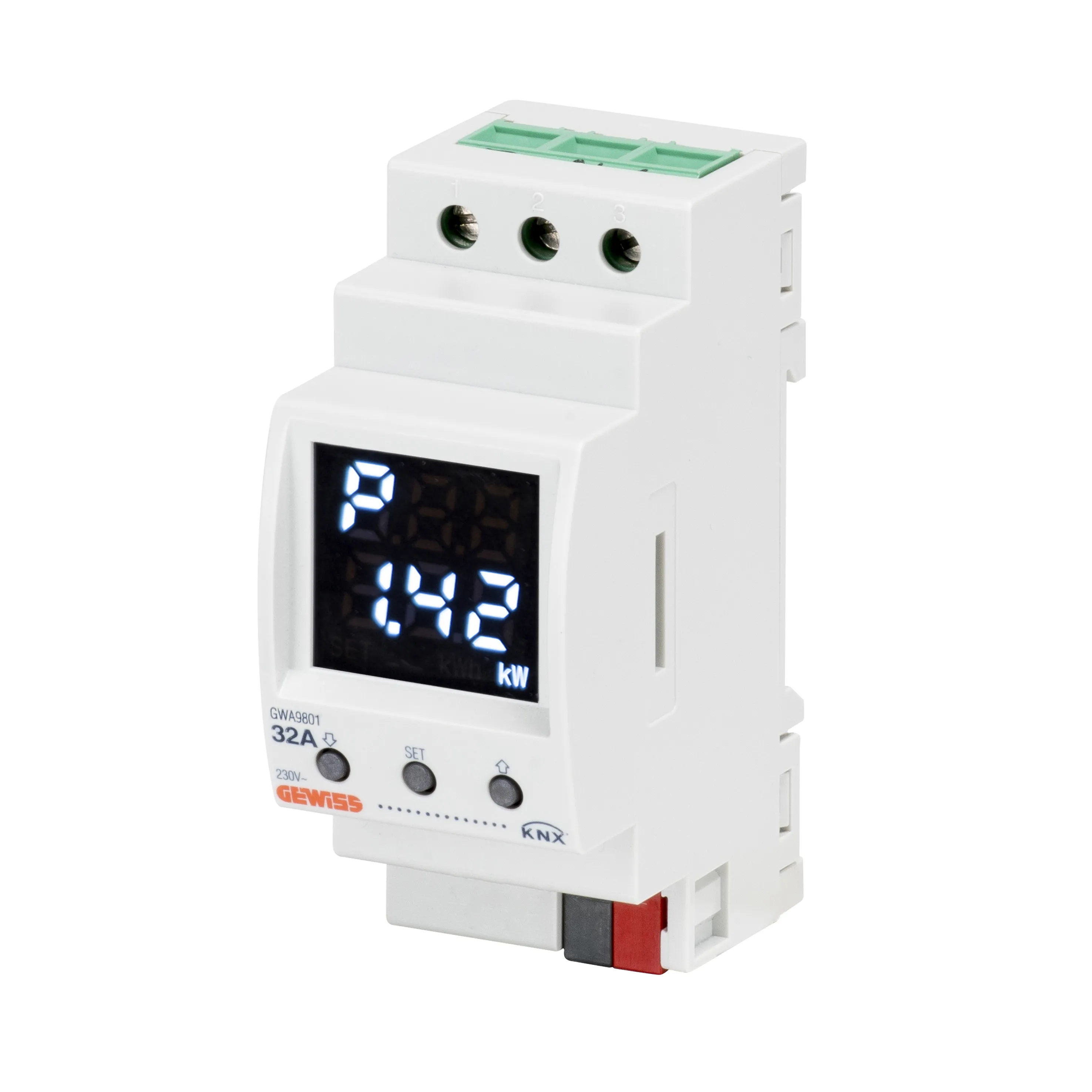 Contor, de, energie, cu, conectare, directa, monofazat, 32A, KNX, IP20, 2, module, montare, sina, DIN, Gewiss, Chorus, GWA9801