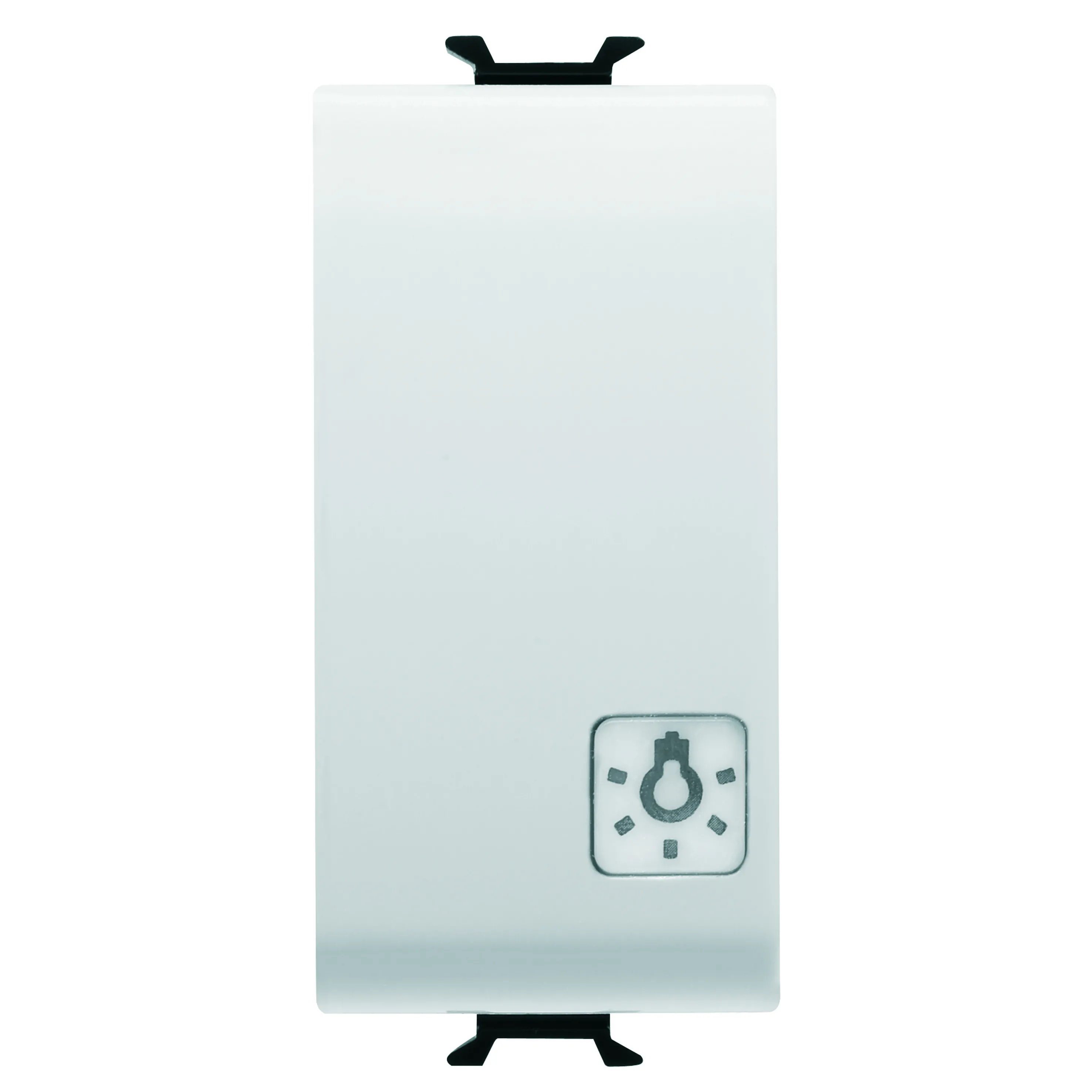 Buton, cu, revenire, 1P, 250V, NO, 16A, iluminabil, cu, lentila, neutra, inlocuibila, simbol, lumina, 1, modul, alb, lucios, Gewiss, Chorus, GW10151