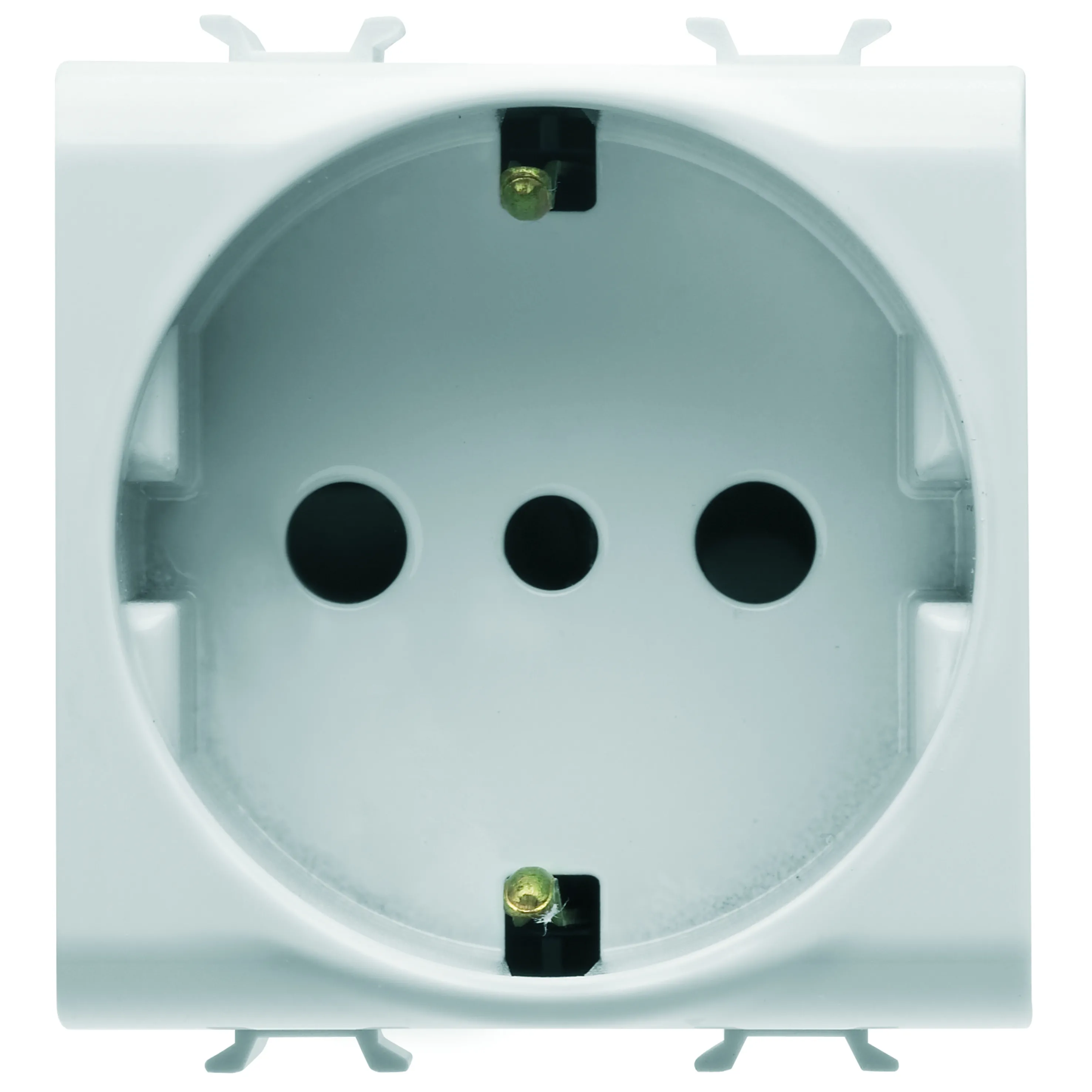 Priza, standard, Gewiss, Chorus, italiana/germana, 250V, c.a., 2P+E, 16A, P30, 2, module, alb, lucios, GW10205