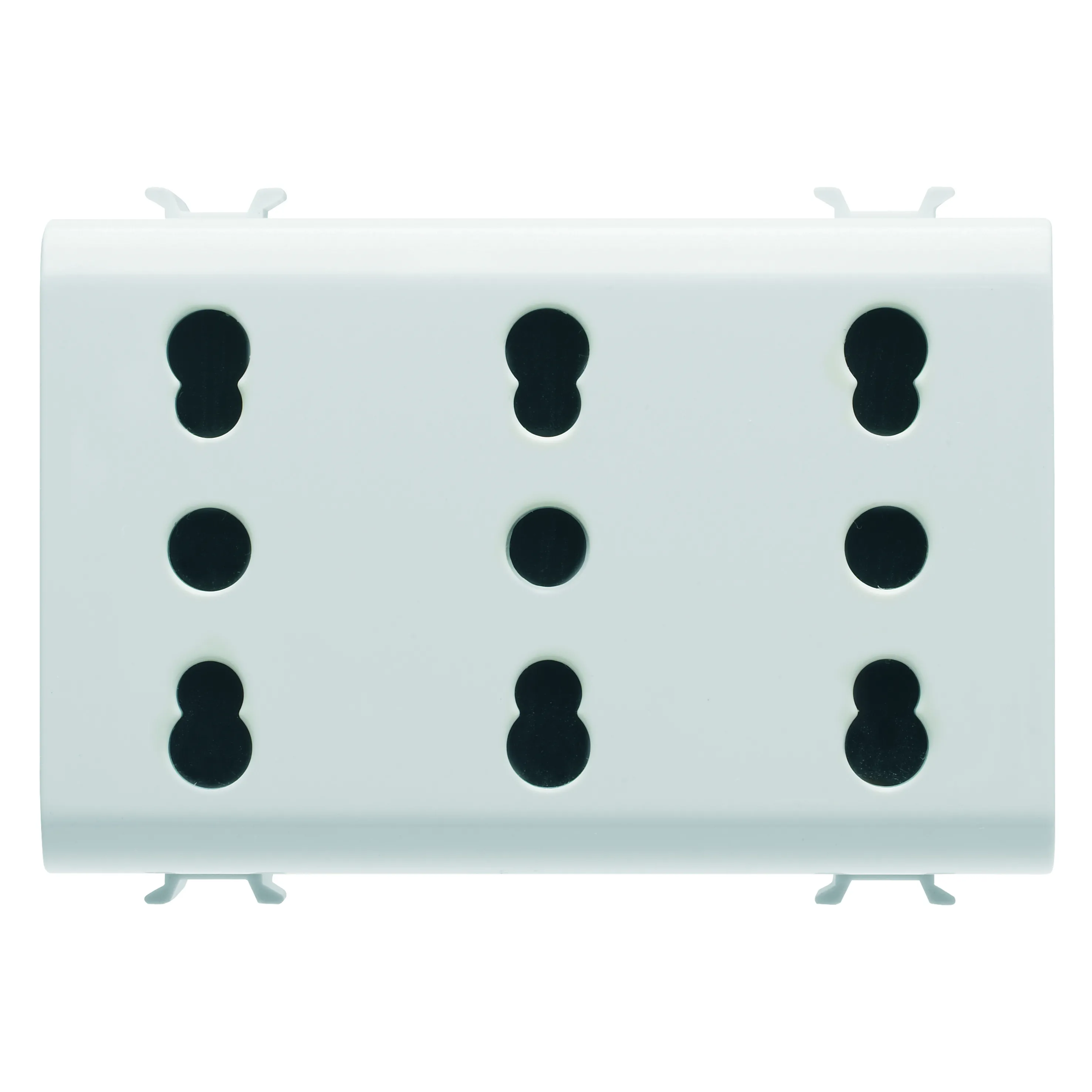Priza, tripla, standard, italiana, Gewiss, Chorus, 250V, c.a., 3x2P+E, 16A, cu, amperaj, dublu, P11-P17, 3, module, alb, lucios, GW10209