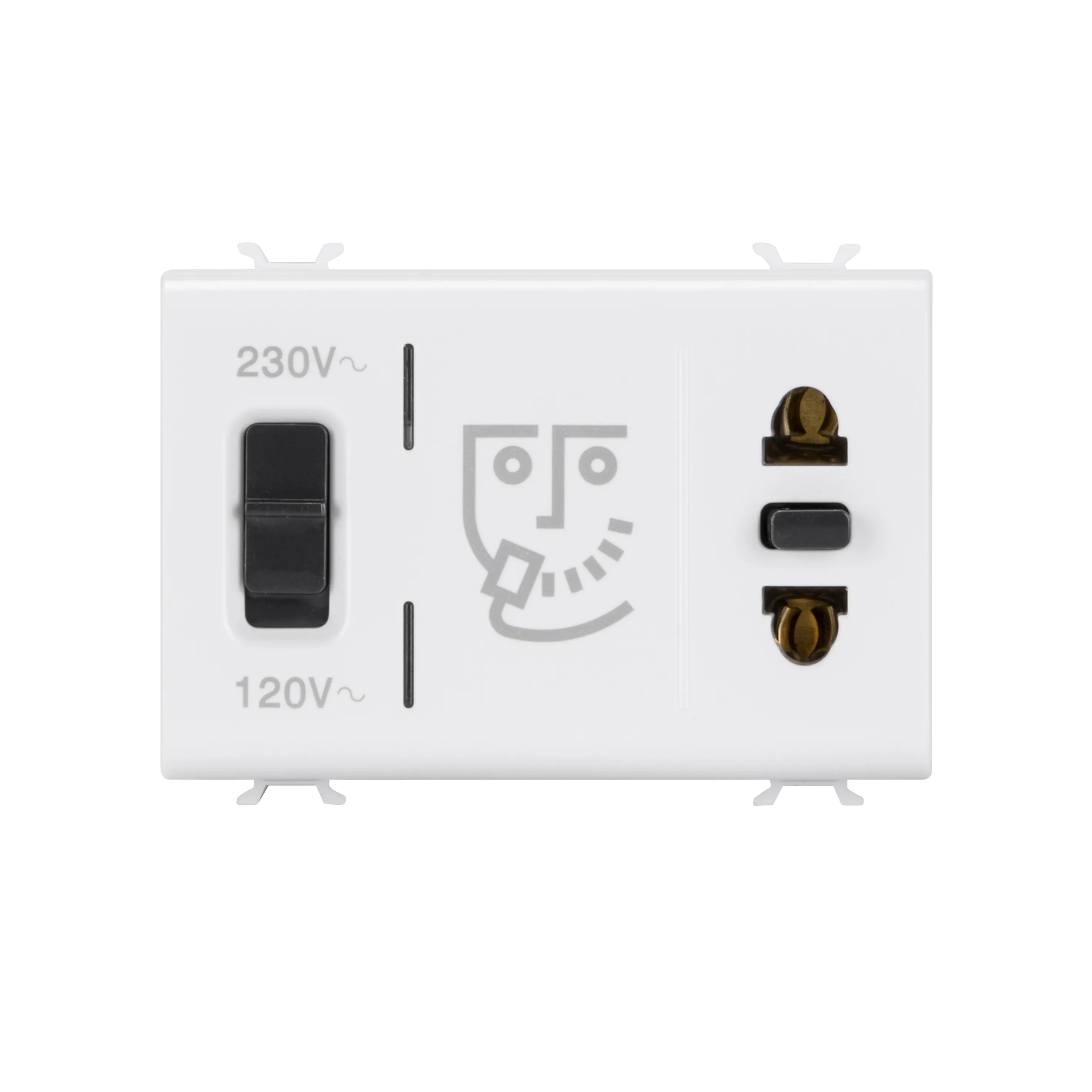Priza, standard, Gewiss, Chorus, euro-americana, pentru, aparat, de, ras, cu, transformator, de, izolatie, 230V, c.a., 50/60, Hz, 3, module, alb, lucios, antibacterian, GW10331AB