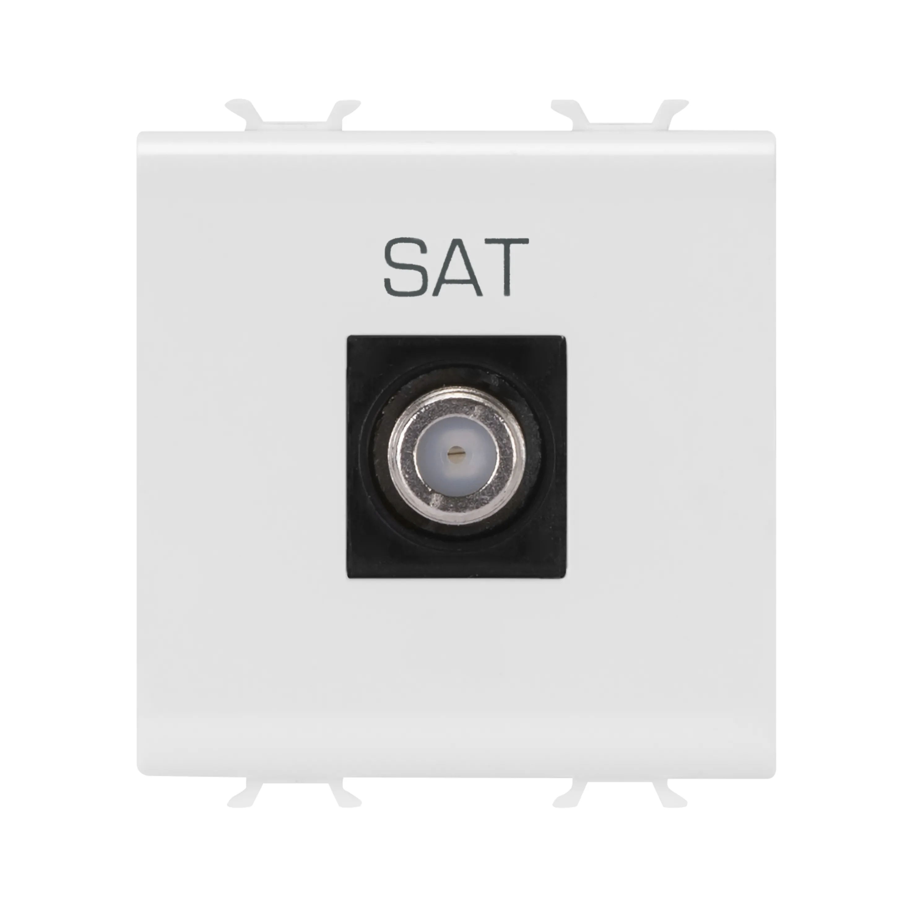 Priza, TV, coaxiala, Gewiss, Chorus, cu, ecranare, clasa, A, conector, F, mama, directa, 2, module, alb, lucios, GW10377