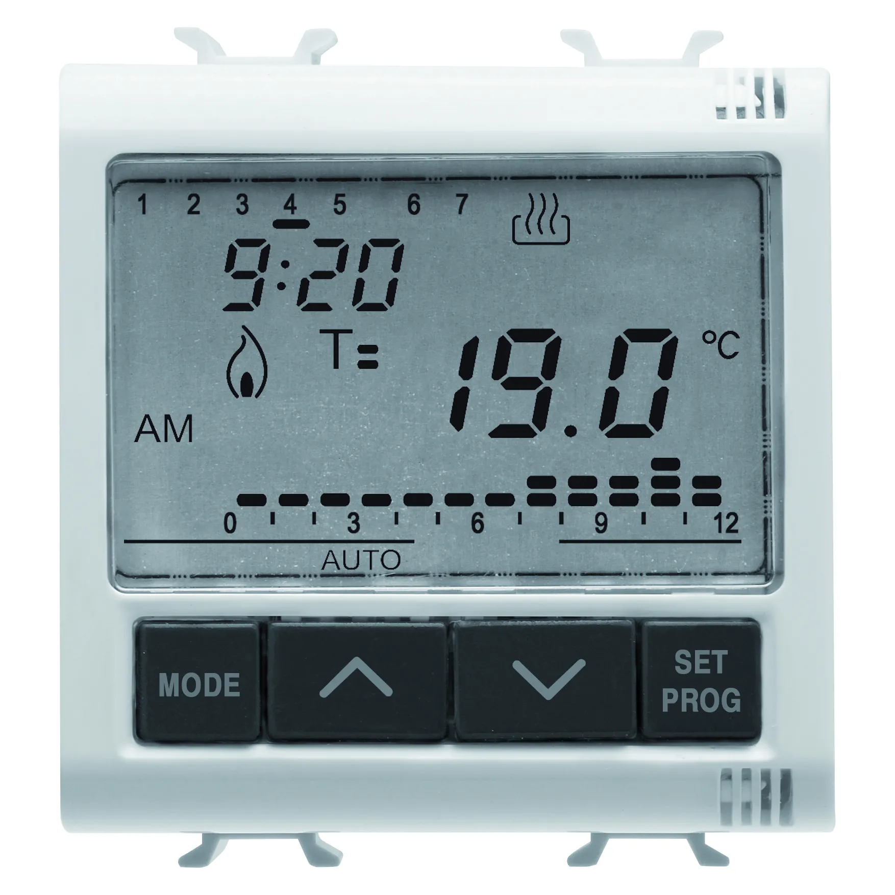 Programator, zilnic/saptamanal, Gewiss, Chorus, termostat, temporizat, 230V, c.a., 50/60Hz, 2, module, alb, lucios, GW10703