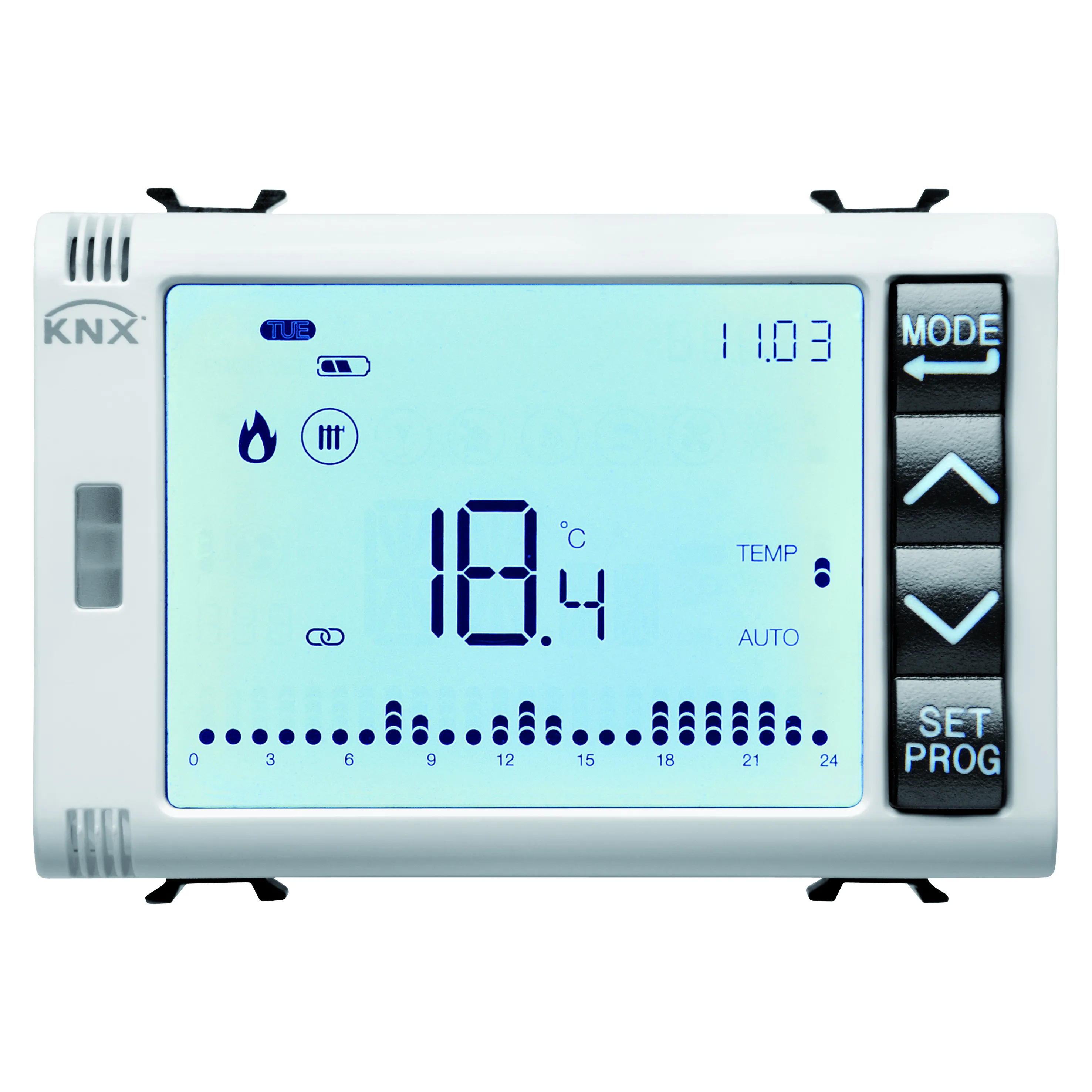 Termostat, temporizat/programator, cu, gestionare, a, umidității, KNX, 3, module, alb, lucios,, Gewiss, Chorus, GW10794H