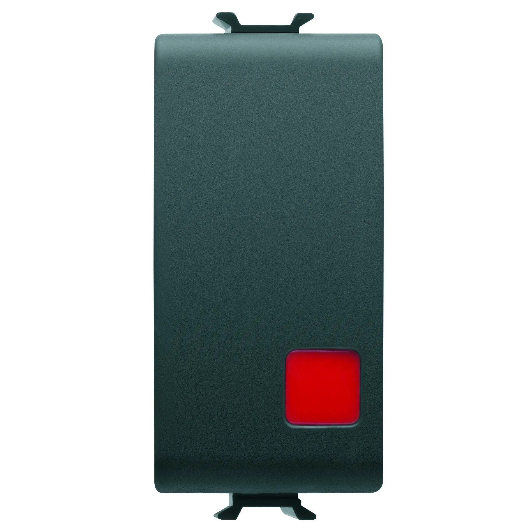 Buton, cu, revenire, 1P, 250V, c.a., NC+NO, 16A, stop, lentila, rosie, 1, modul, negru, satinat, Gewiss, Chorus, GW12138