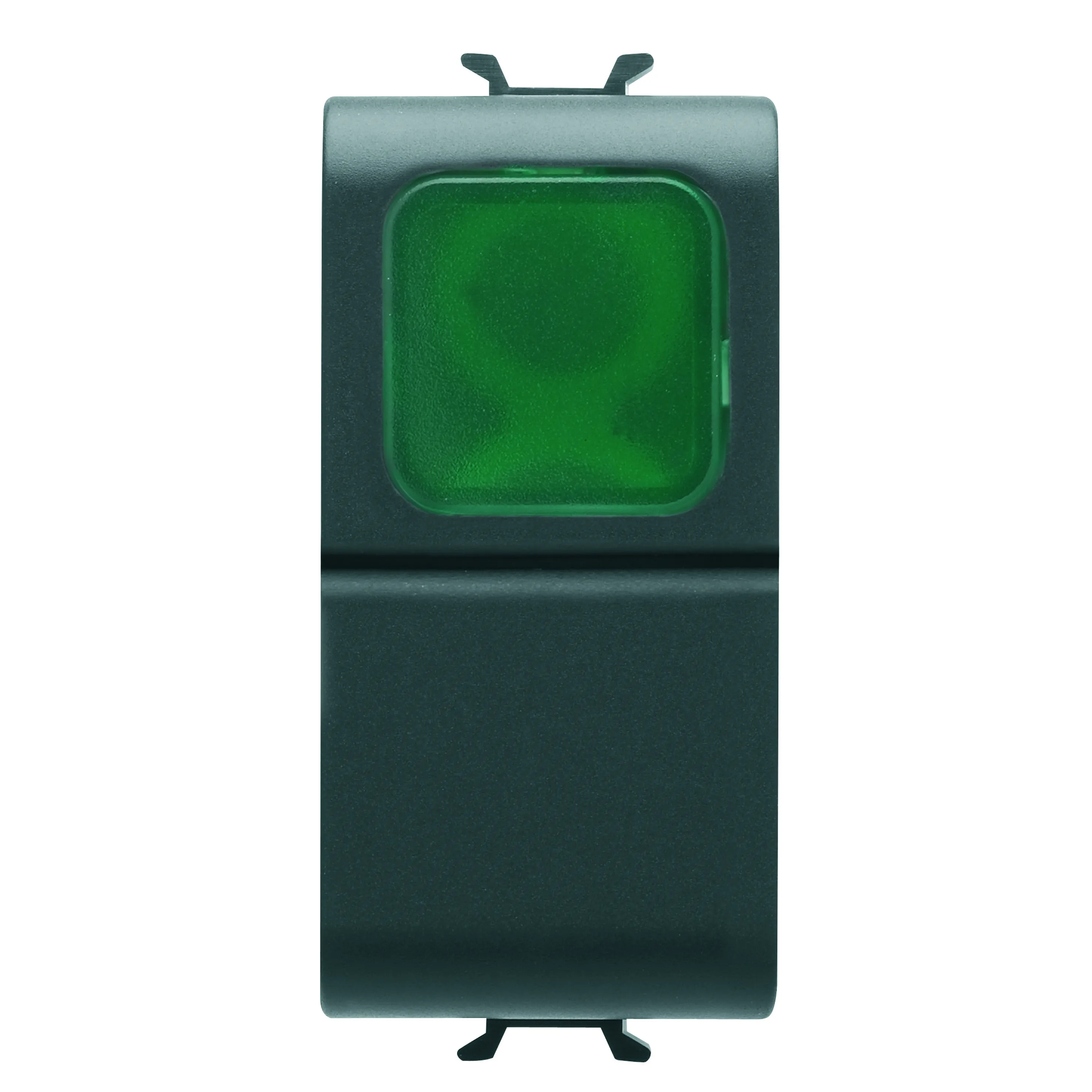 Buton, cu, revenire, 1P, 250V, NO, 16A, difuzor, verde, 1, modul, negru, satinat, Gewiss, Chorus, GW12142