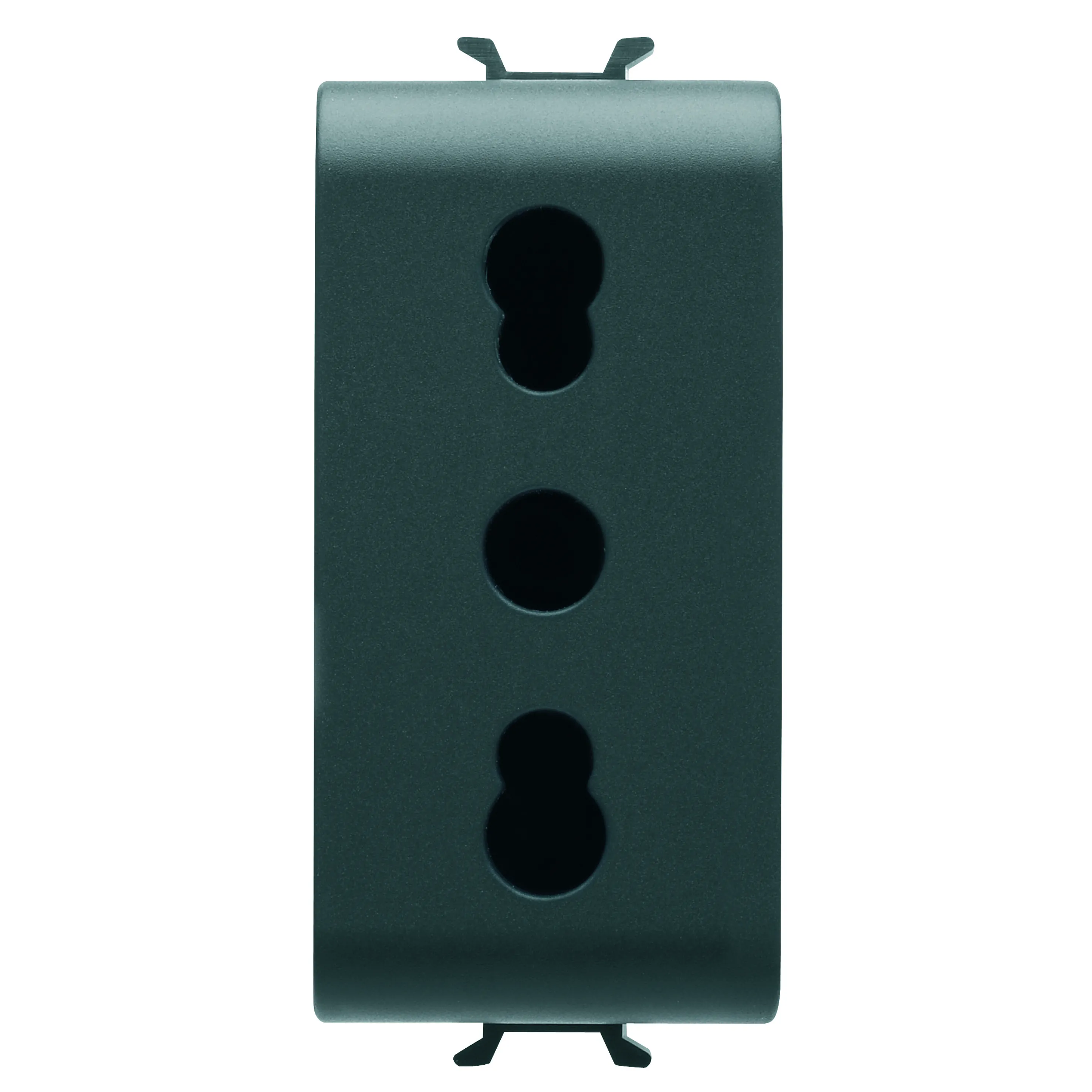 Priza, standard, Gewiss, Chorus, italiana, 250V, c.a., 2P+E, 16A, cu, amperaj, dublu, P11-P17, 1, modul, negru, satinat, GW12203